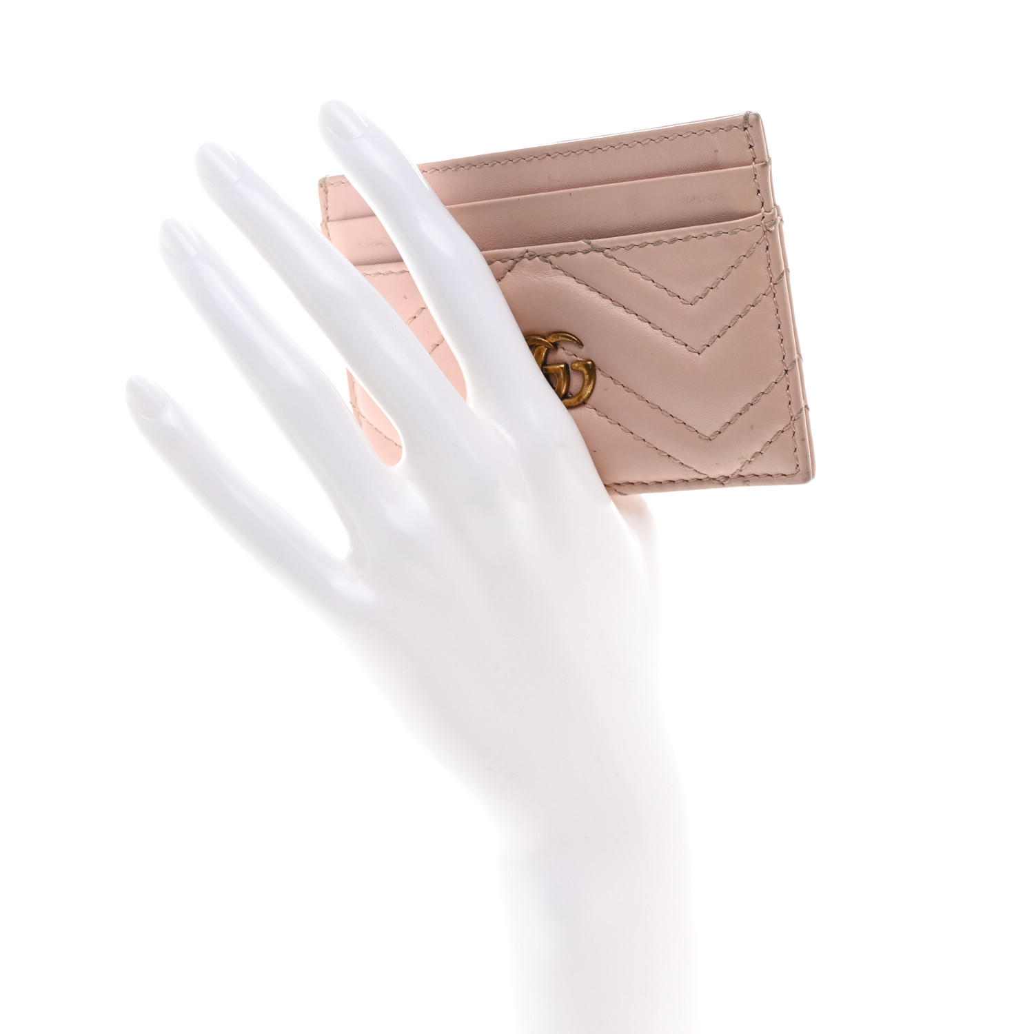 GUCCI Calfskin Matelasse GG Marmont Card Holder Perfect Pink