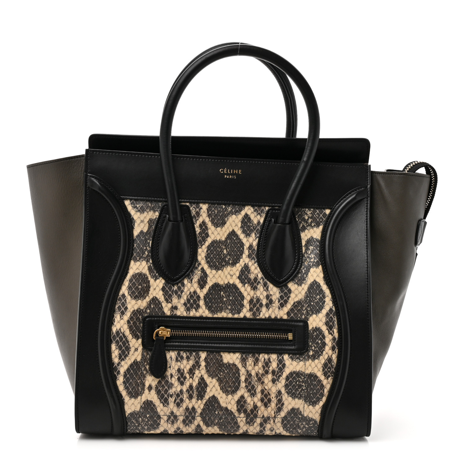 CELINE Snakeskin Smooth Calfskin Mini Luggage Black Beige