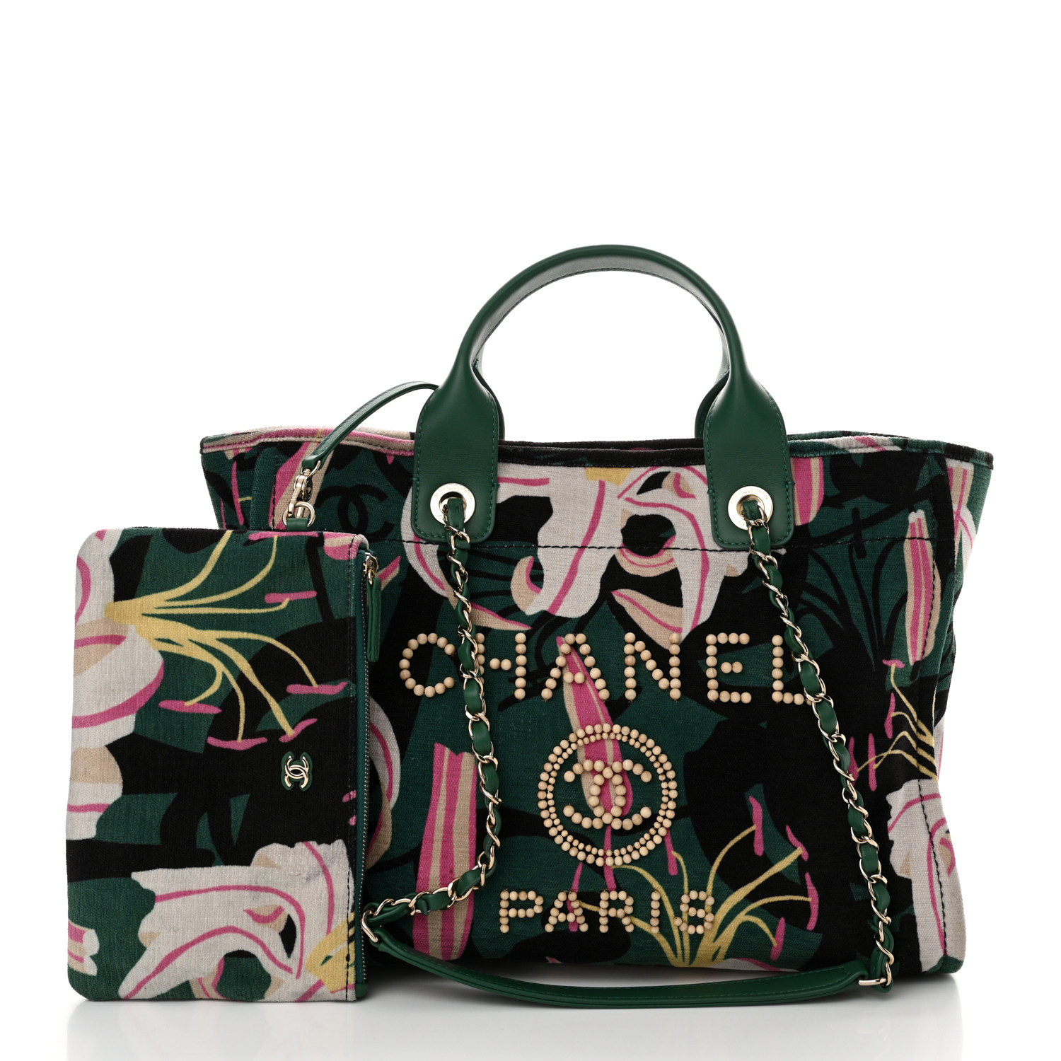 [CHANEL]★Velvet Mini Tote Bag★Yead end gift CHANEL Velvet Calfskin Beaded Small Deauville Tote Pink