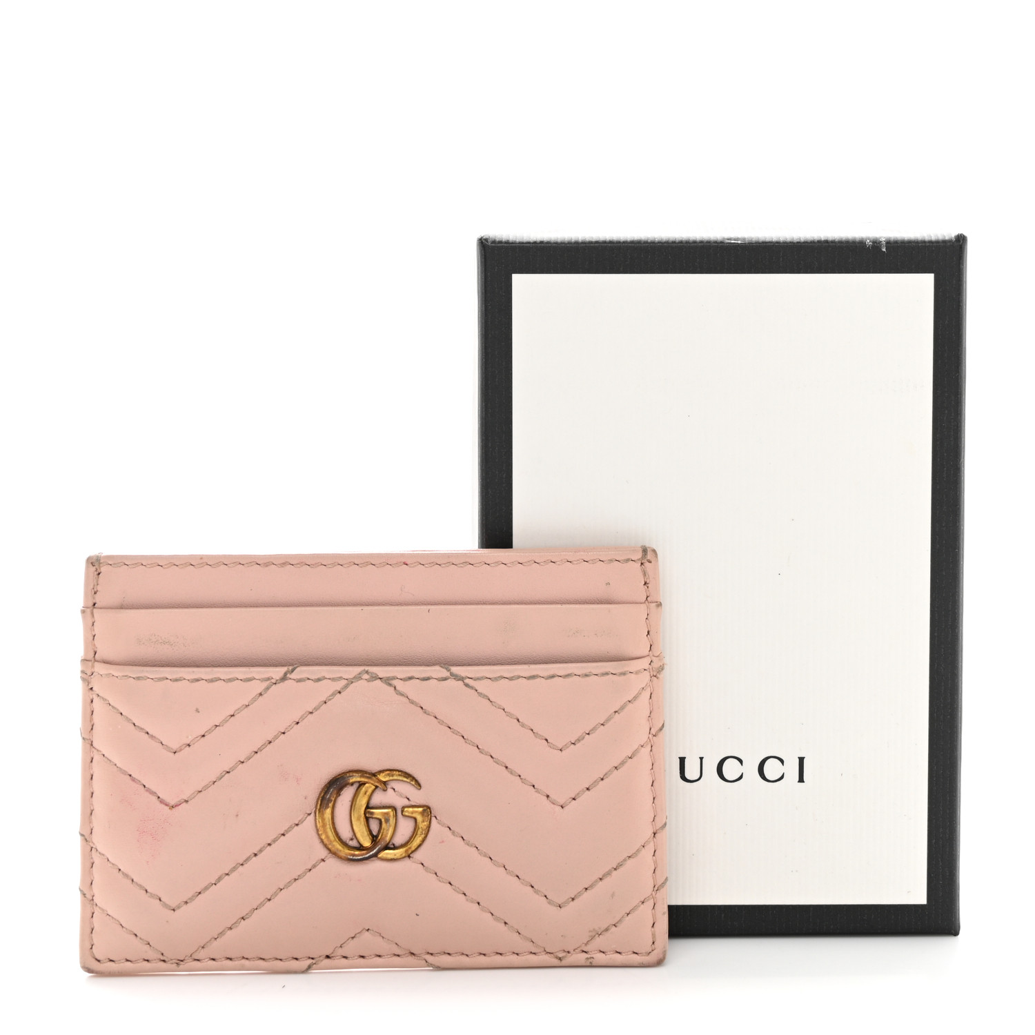 GUCCI Calfskin Matelasse GG Marmont Card Holder Perfect Pink