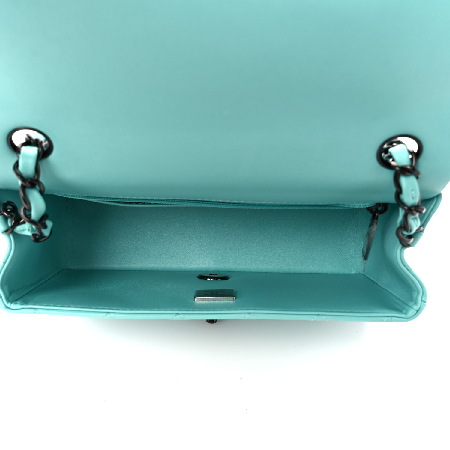 CHANEL Lambskin Quilted Mini Rectangular Flap Turquoise
