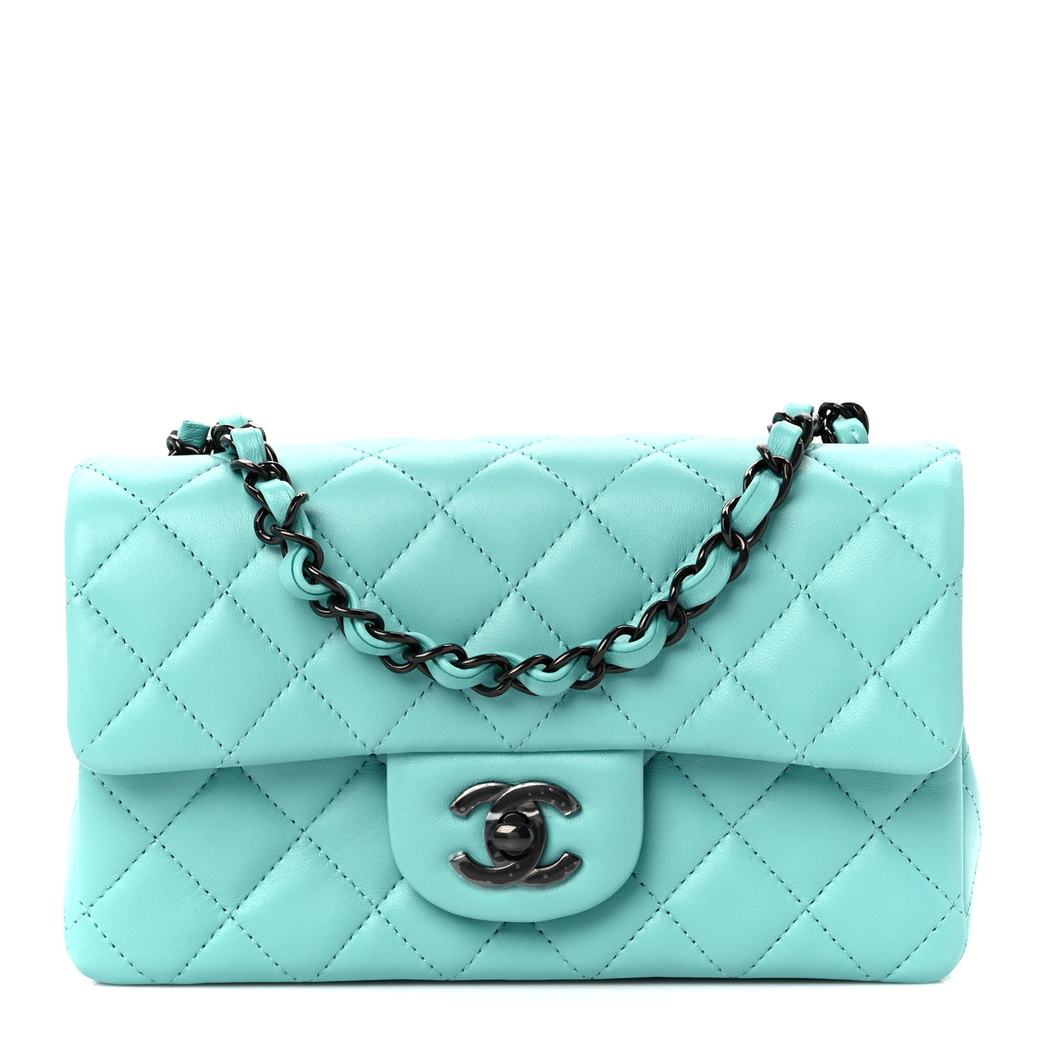 ミニ　シャネル CHANEL Lambskin Quilted Mini Rectangular Flap Turquoise
