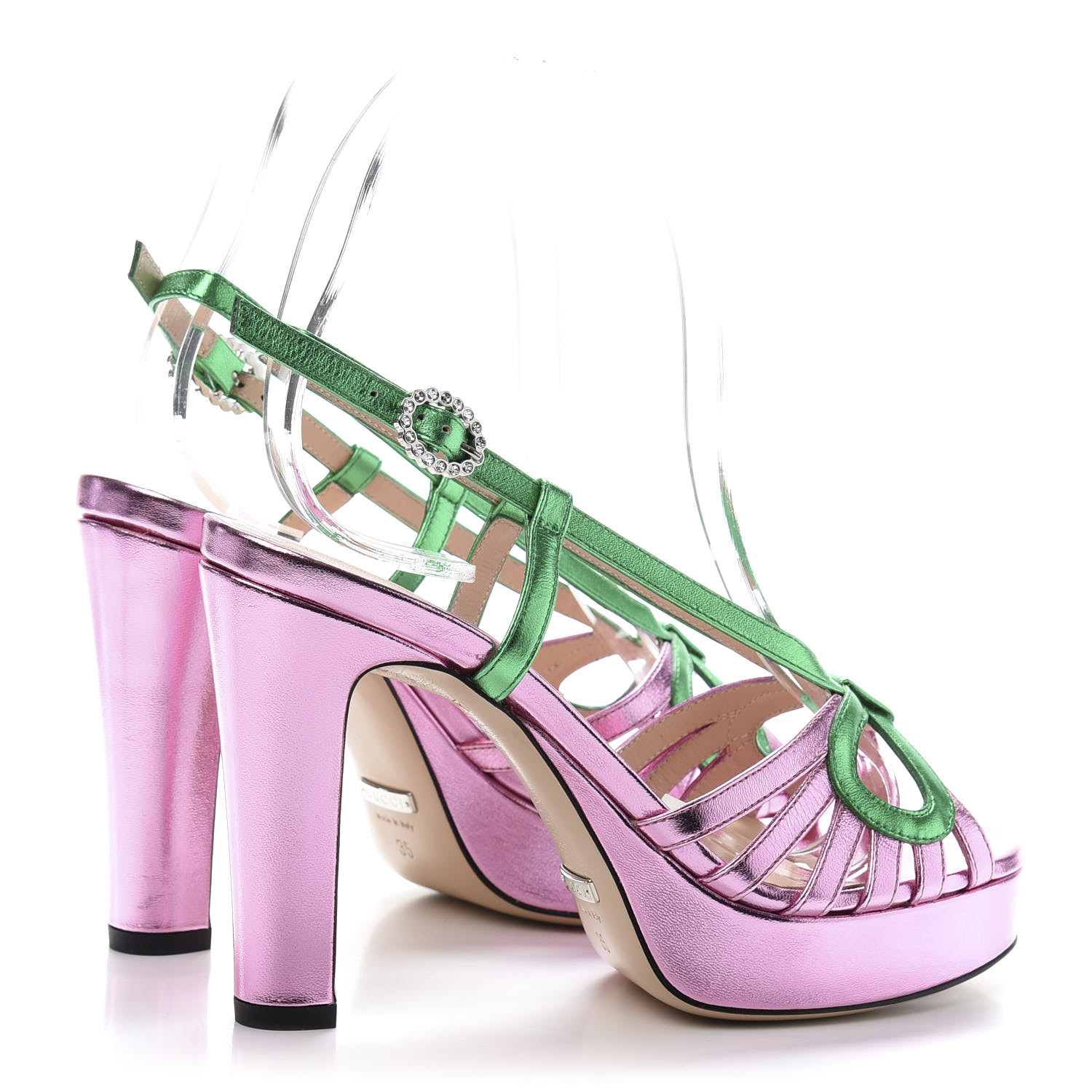 GUCCI フロラナイトフリントショル 3714663G932 9000 GUCCI Metallic Nappa Crystal Zephyra Slingback Platform High