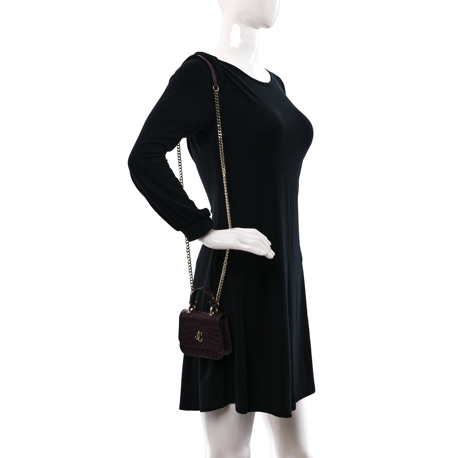 JIMMY CHOO Crocodile Embossed Calfskin Micro JC Top Handle