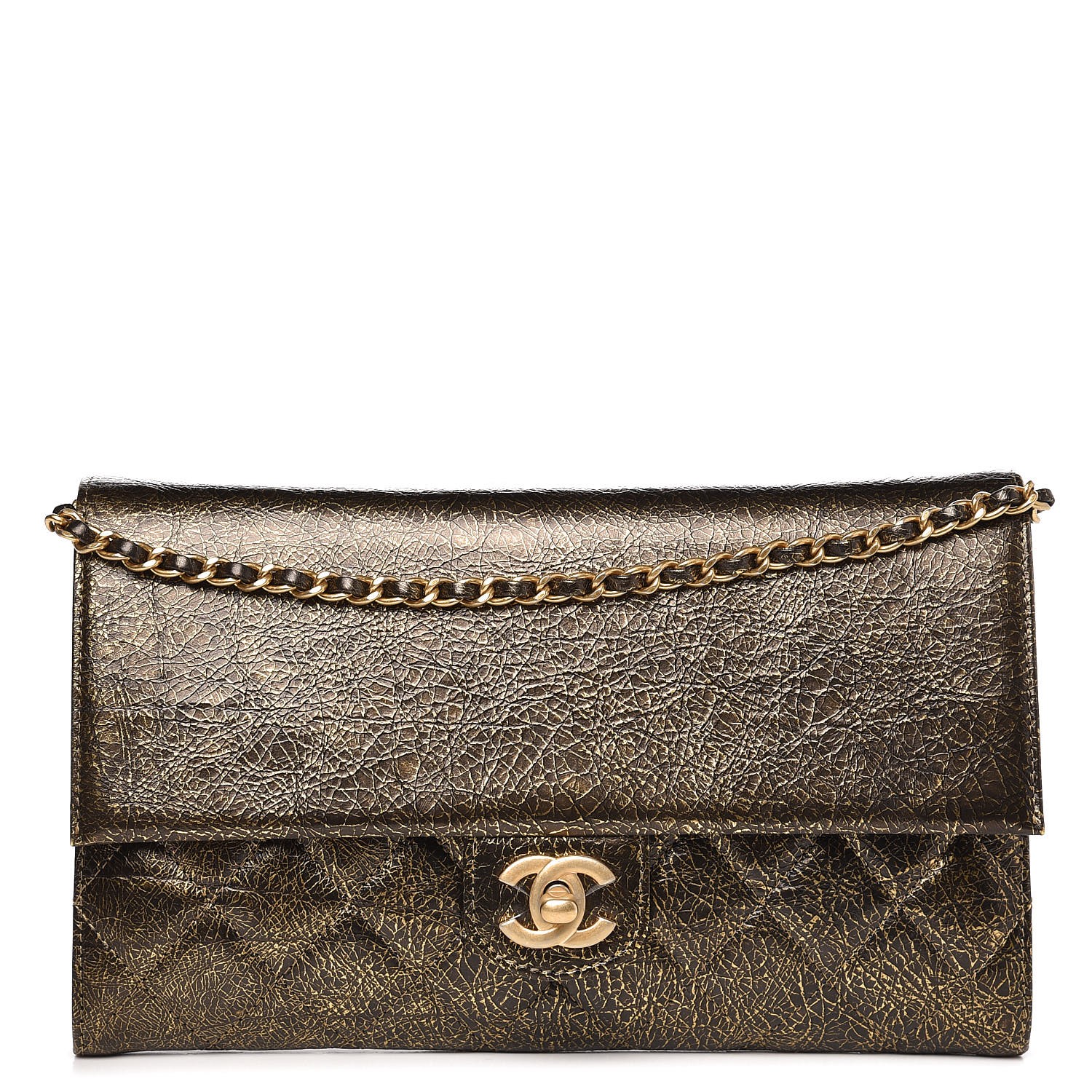 CHANEL Cracked Metallic Calfskin Quilted Zip Away Chain