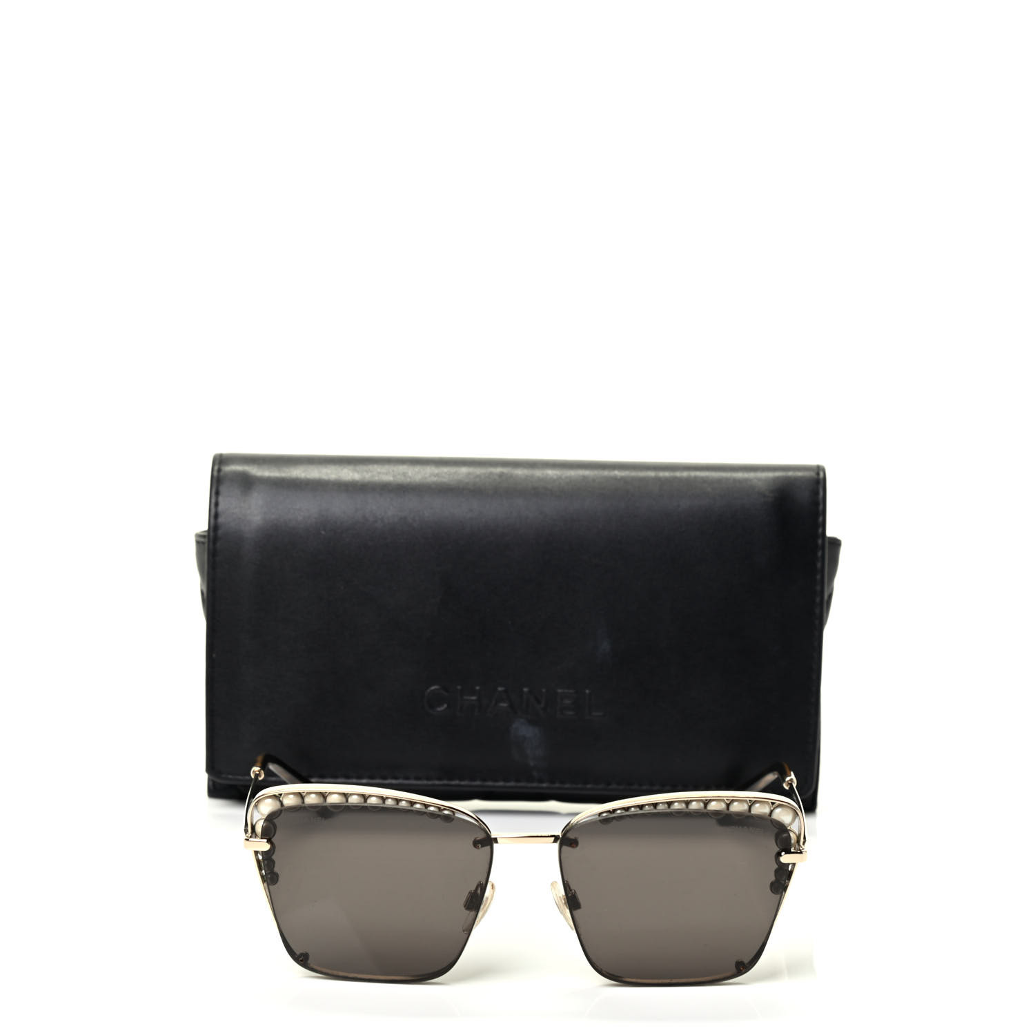 CHANEL Square Frame Pearl Sunglasses 4235-H Dark Grey 925642