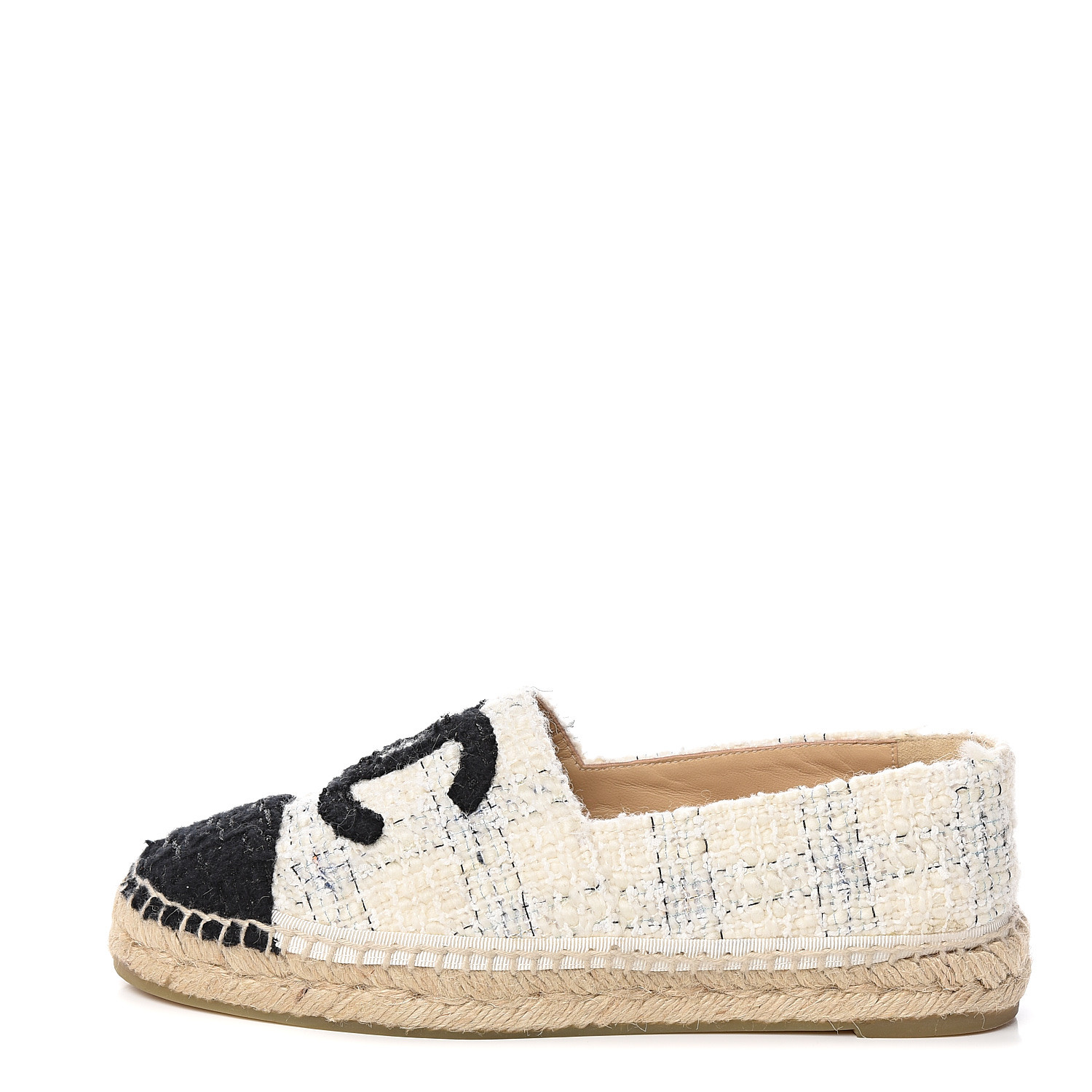 CHANEL Tweed CC Espadrilles 38 Ecru White Blue Black 534412