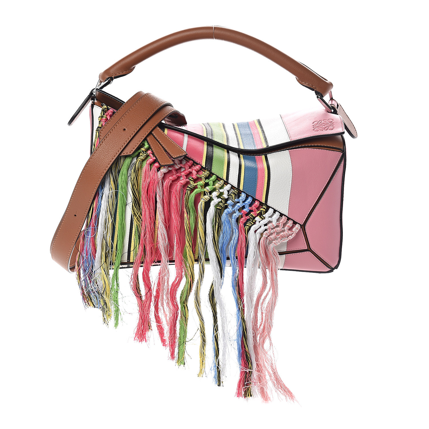 LOEWE　ロエベ　カフス　39124 LOEWE Calfskin Small Fringe Puzzle Bag Pink Multicolor