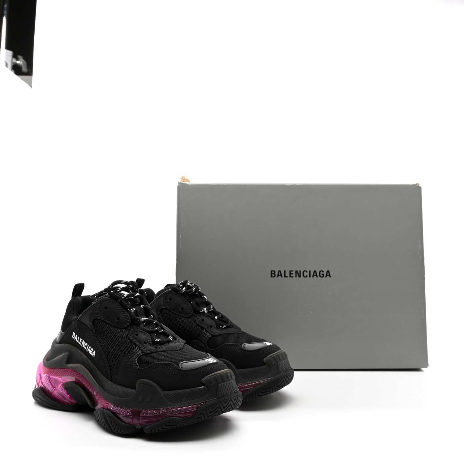 BALENCIAGA SSS ネオンピンク　クリアソール 黒 バレンシアガ BALENCIAGA TRIPLE S Clear Sole Black Pink Neon