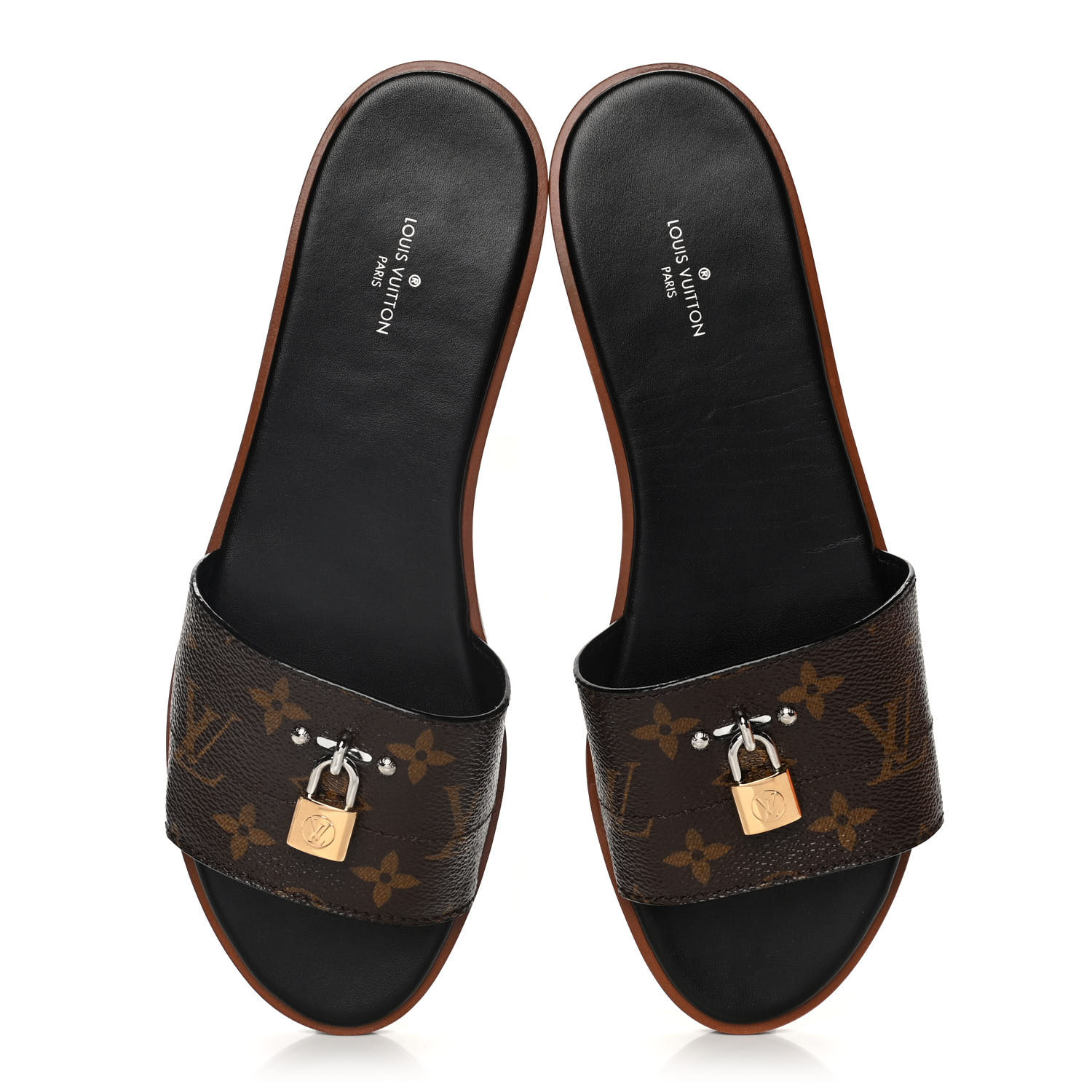 LOUIS VUITTON Monogram Lock It Flat Mules 40 Brown 895420 ...