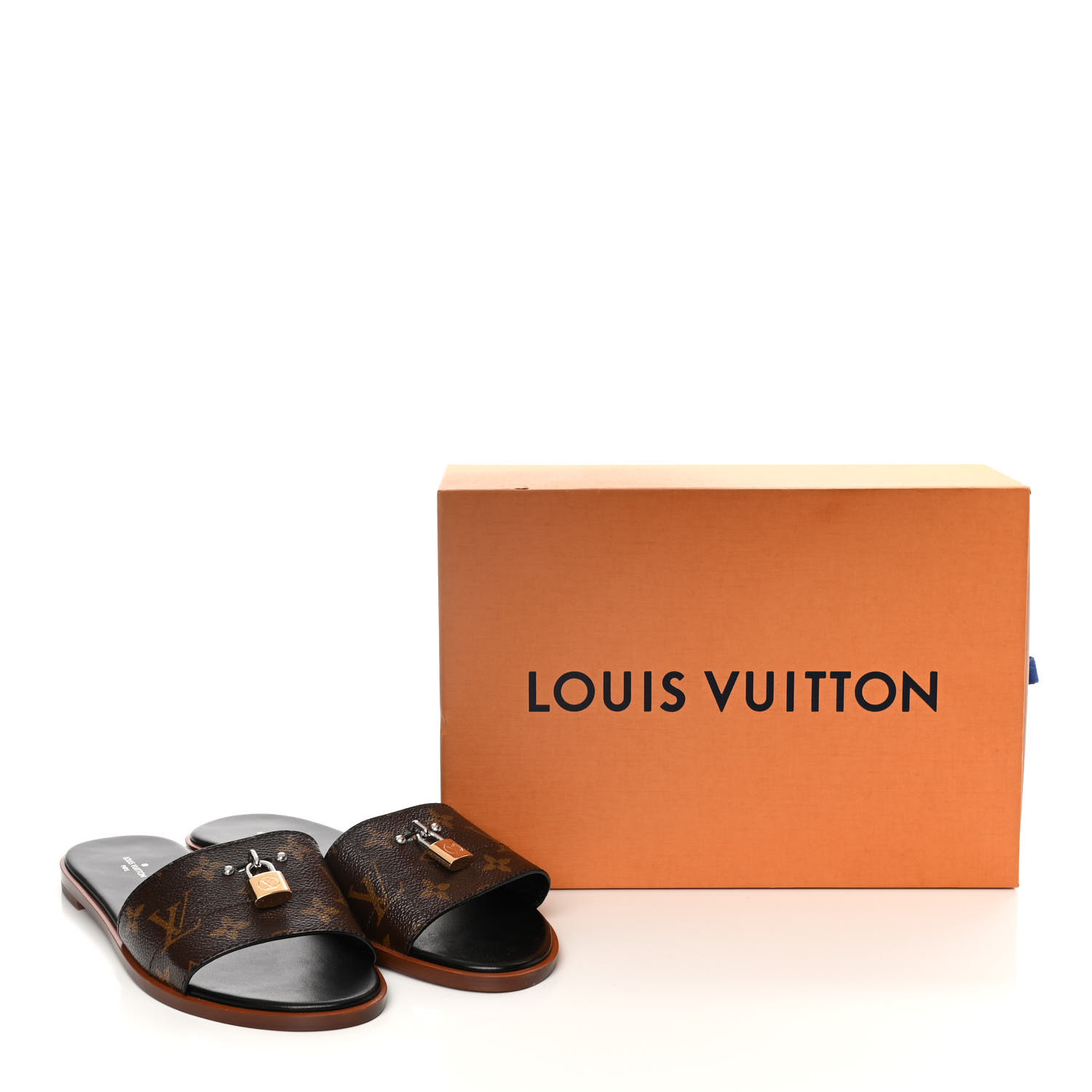 LOUIS VUITTON Monogram Lock It Flat Mules 40 Brown 895420 ...