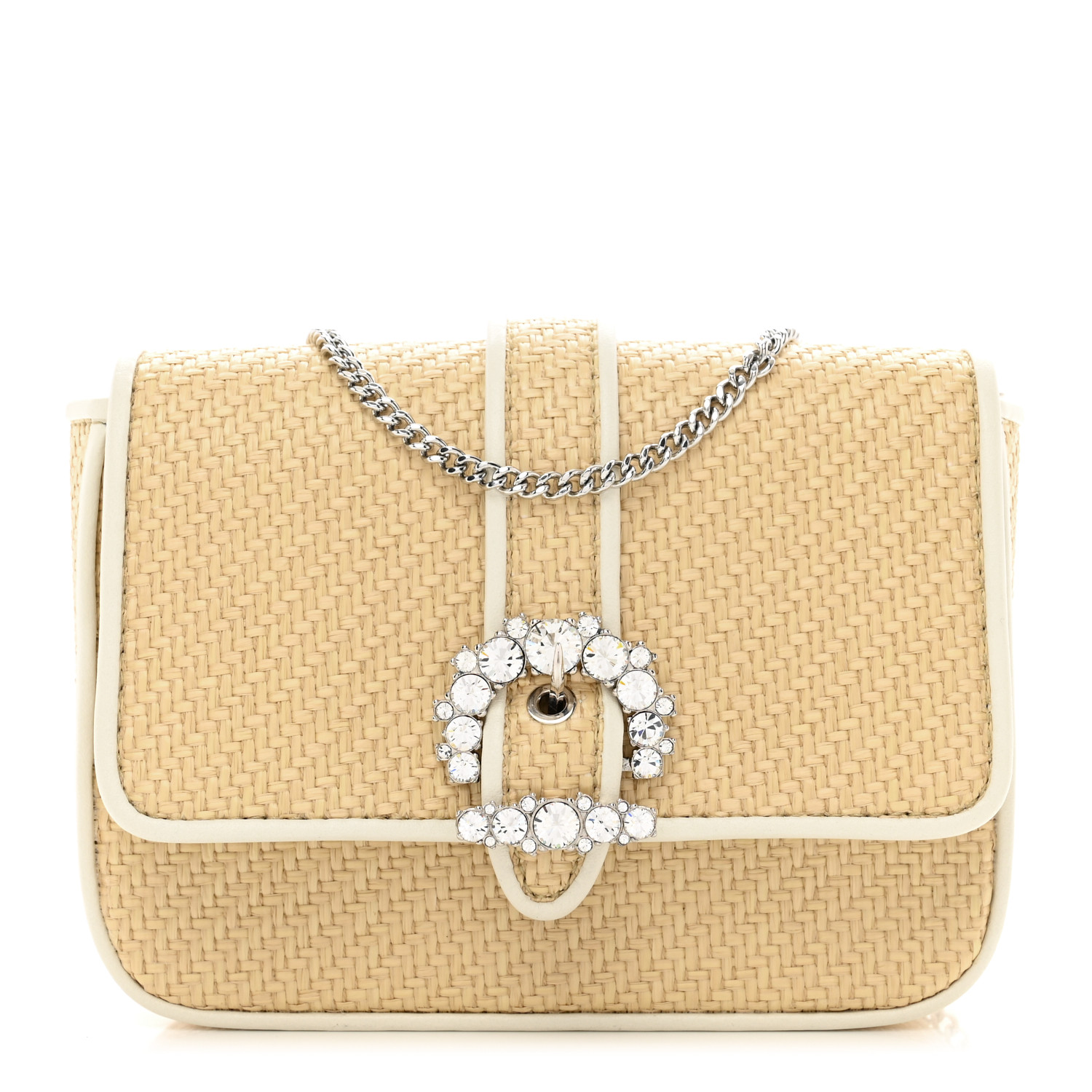 週間売れ筋 JIMMY CHOO Raffia Crystal Cheri Satchel Crossbody Natural バッグ