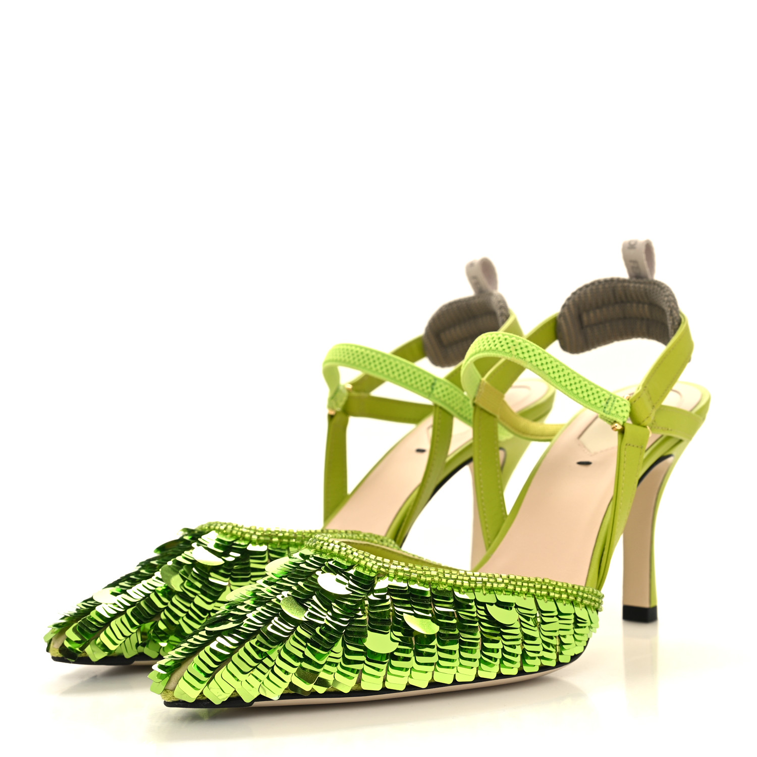 FENDI Organza Paillettes Colibri 85mm Slingback Pumps 38.5