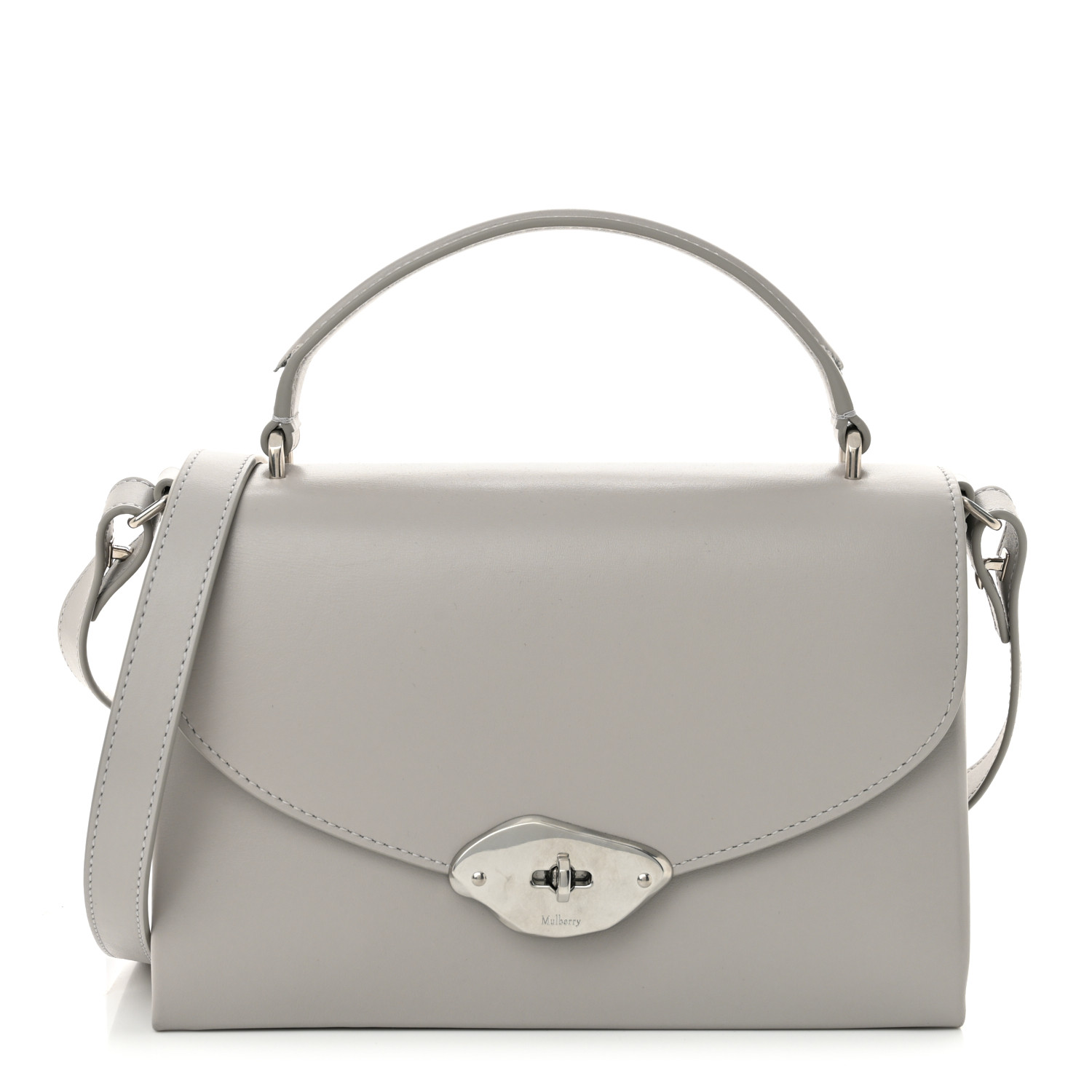MULBERRY High Gloss Calfskin Lana Top Handle Pale Grey