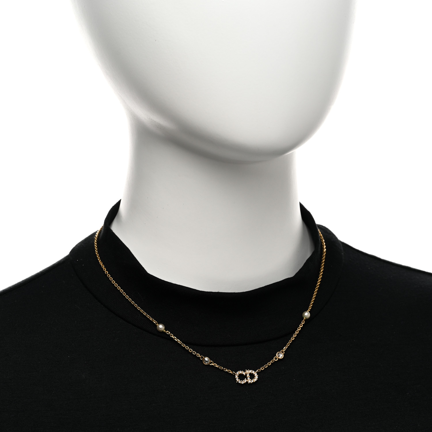 CHRISTIAN DIOR Metal Crystal Pearl Clair D Lune Necklace