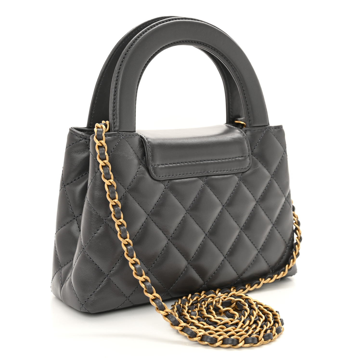 なっぴ　CHANEL CHANEL Shiny Aged Calfskin Quilted Nano Kelly Shopper Grey