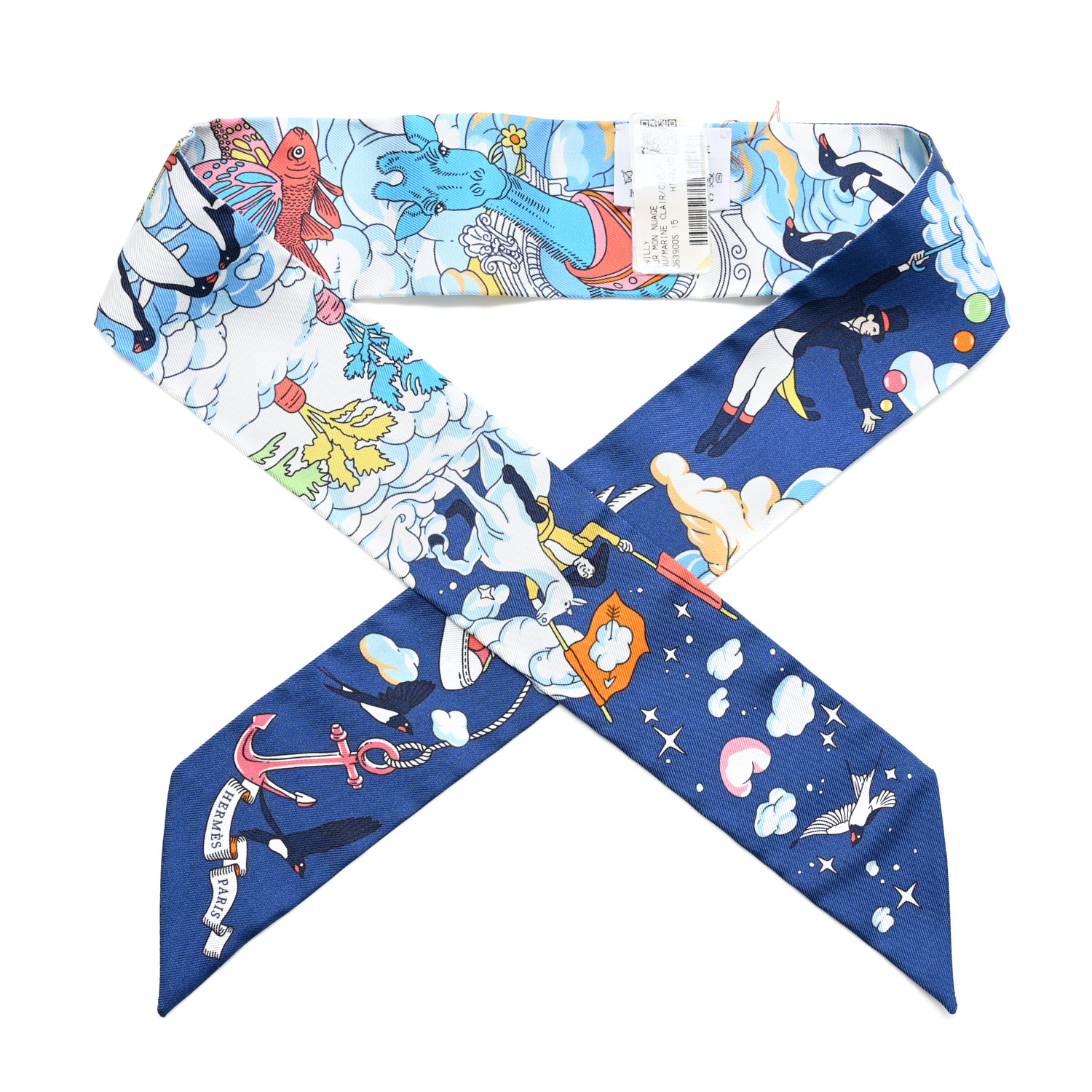大人気★HERMES★Sur Mon Nuage twilly HERMÈS Twilly Sur Mon Nuage in Blue Silk - GINZA XIAOMA