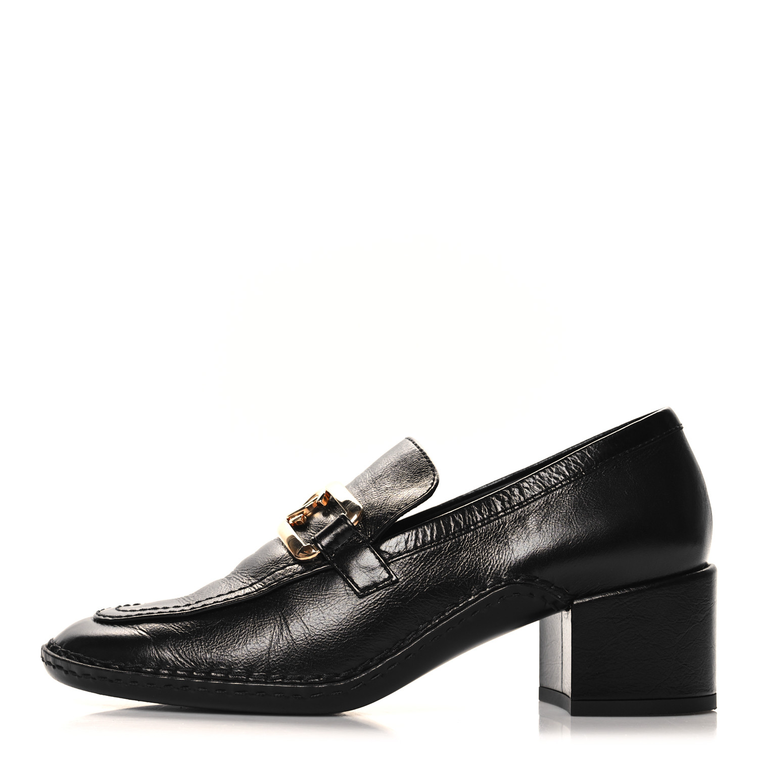 CHANEL Shiny Calfskin Metal CC Loafers 37 Black 1663156