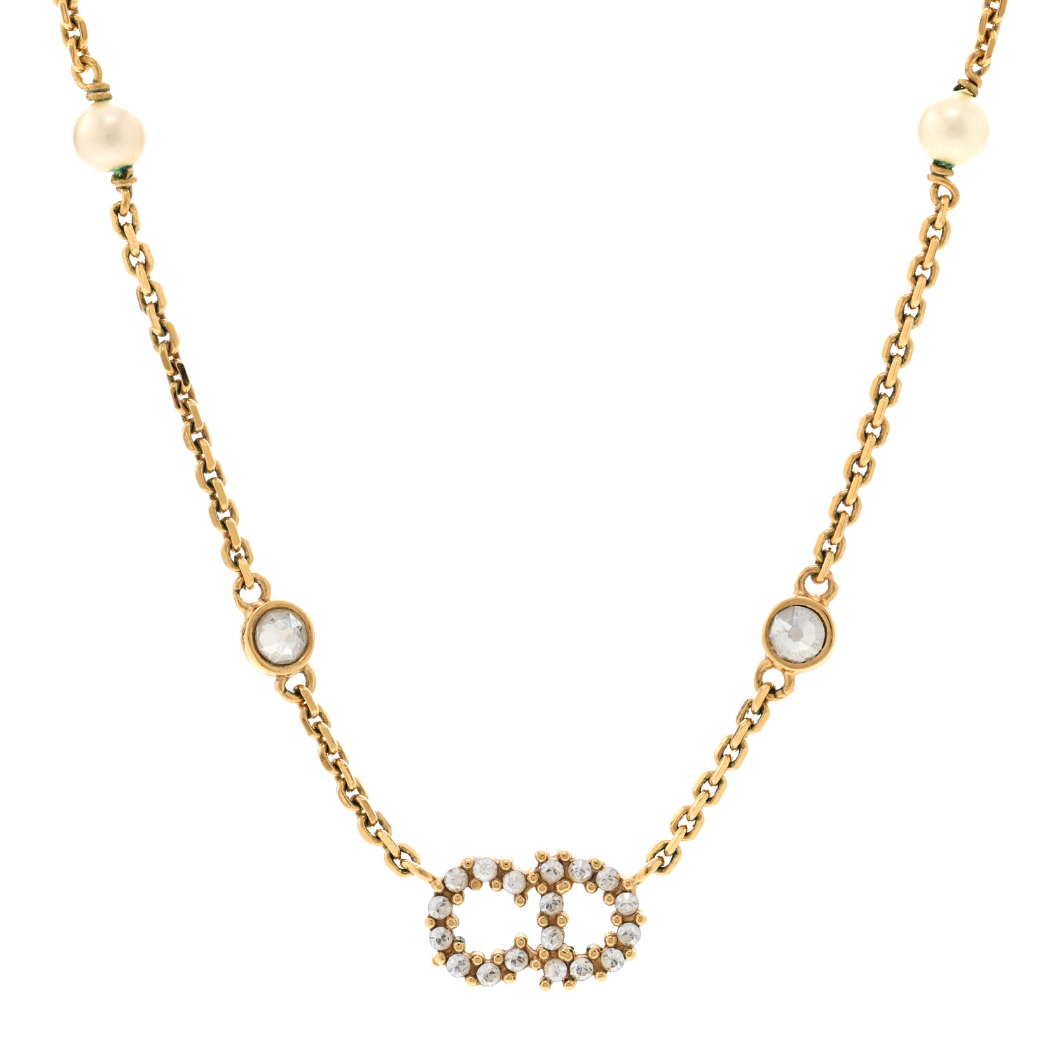 【Christian Dior】★COLLIER CLAIR D LUNE CHRISTIAN DIOR Metal Crystal Pearl Clair D Lune Necklace