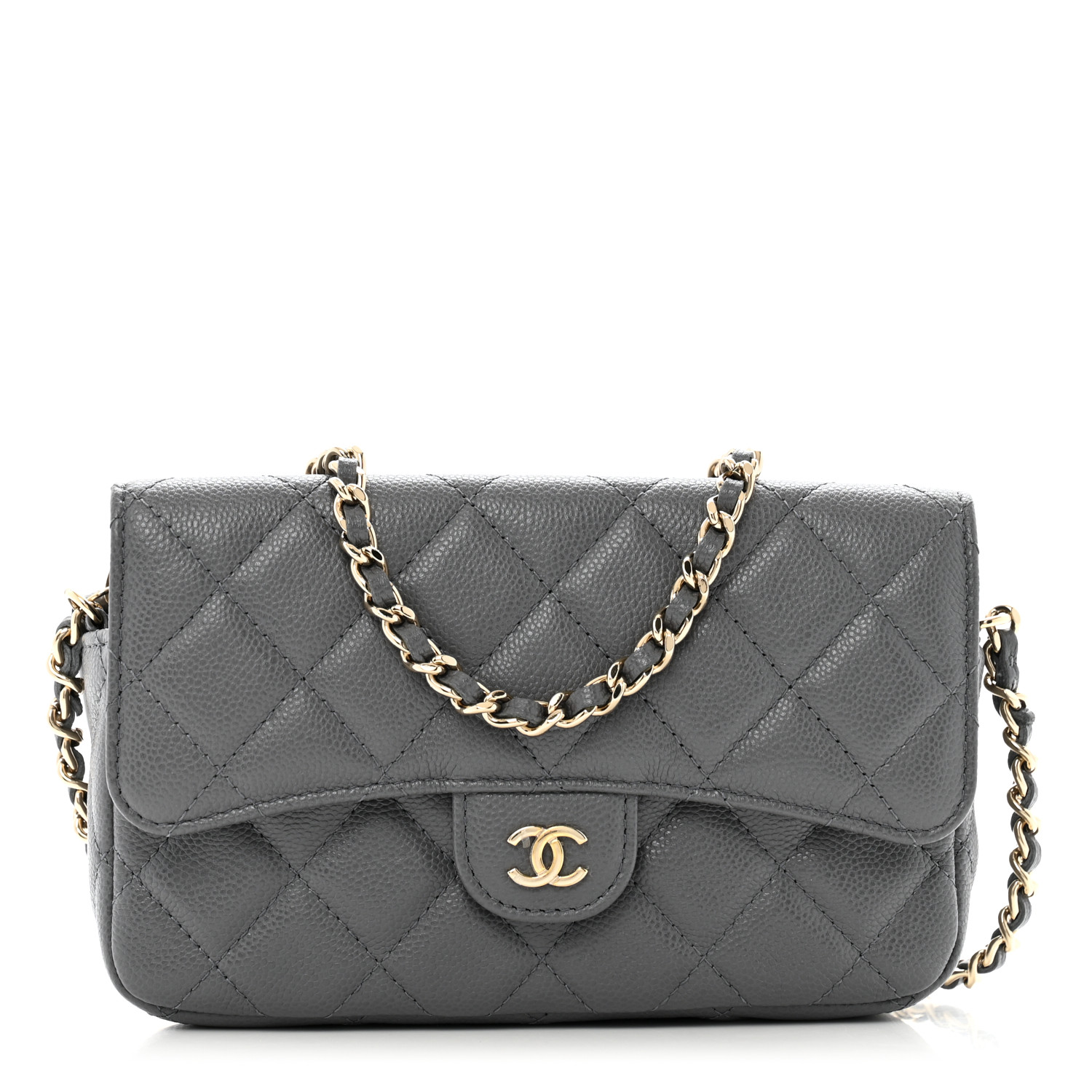 バッグ CHANEL CHANEL Caviar Quilted Flap Phone Holder With Chain Grey