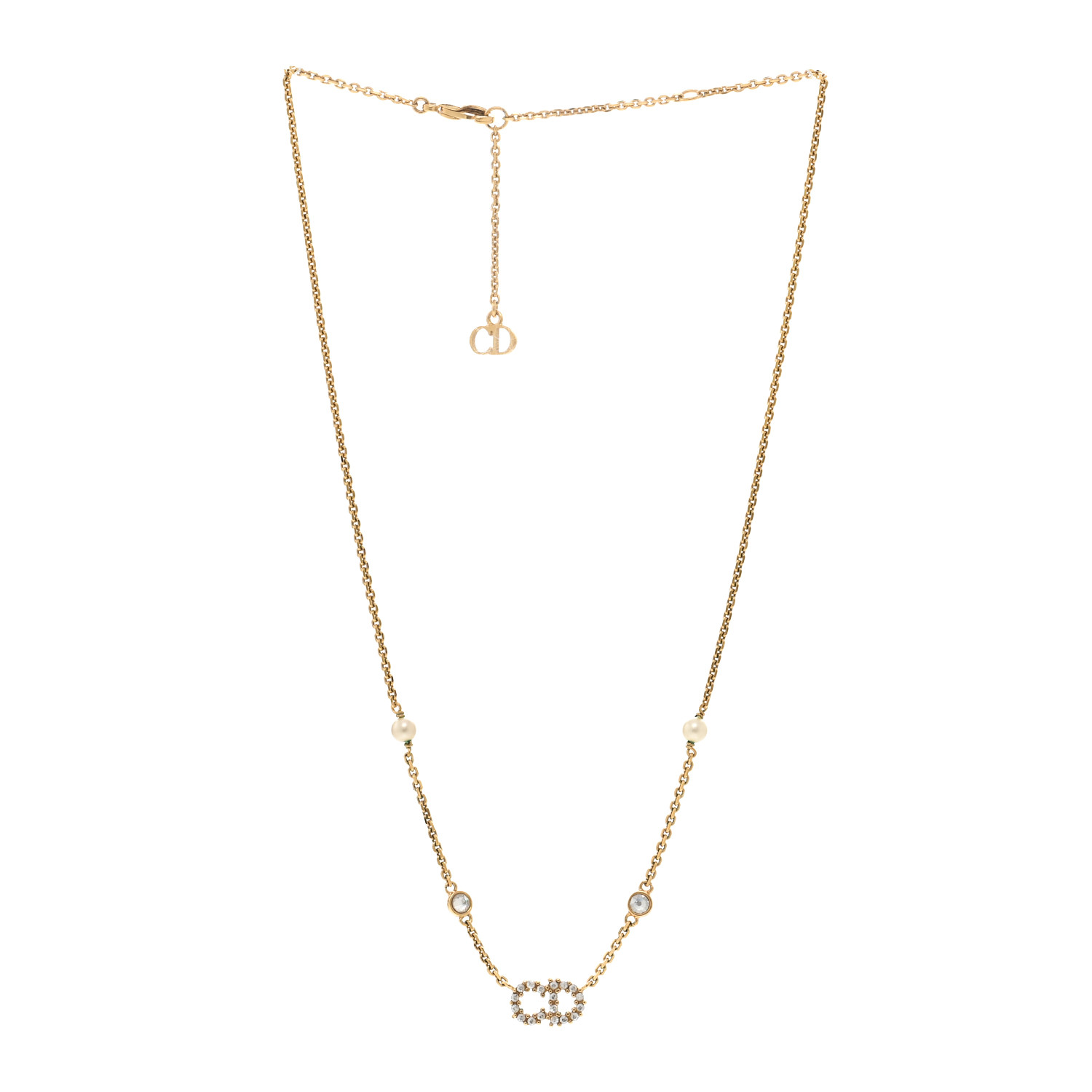 【Christian Dior】★COLLIER CLAIR D LUNE CHRISTIAN DIOR Metal Crystal Pearl Clair D Lune Necklace