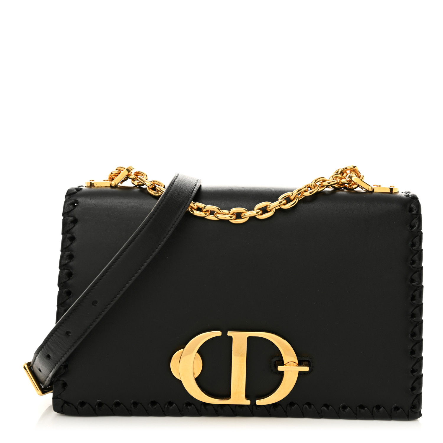 ブレスレット CHRISTIAN DIOR Montaigne bangle\tB2622WOMLQ\tD307 BLACK/GOLD 30 Montaigne Leather Bracelet Gold-Finish Metal and Black