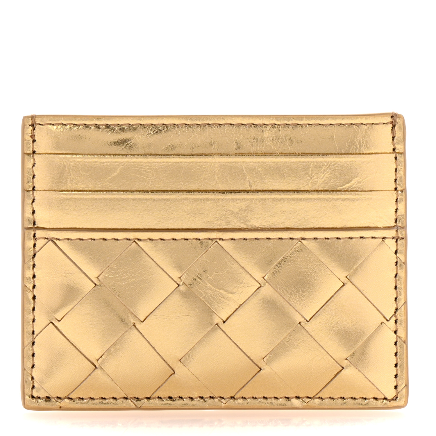 BOTTEGA VENETA Metallic Nappa Intrecciato Card Case Gold