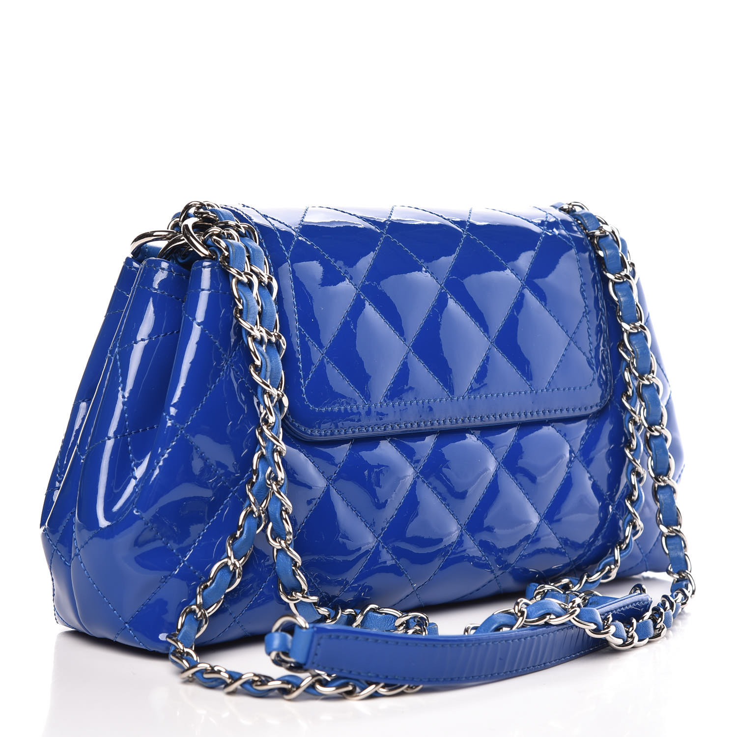 CHANEL Patent Quilted Medium Coco Shine Accordion Flap Blue 383663