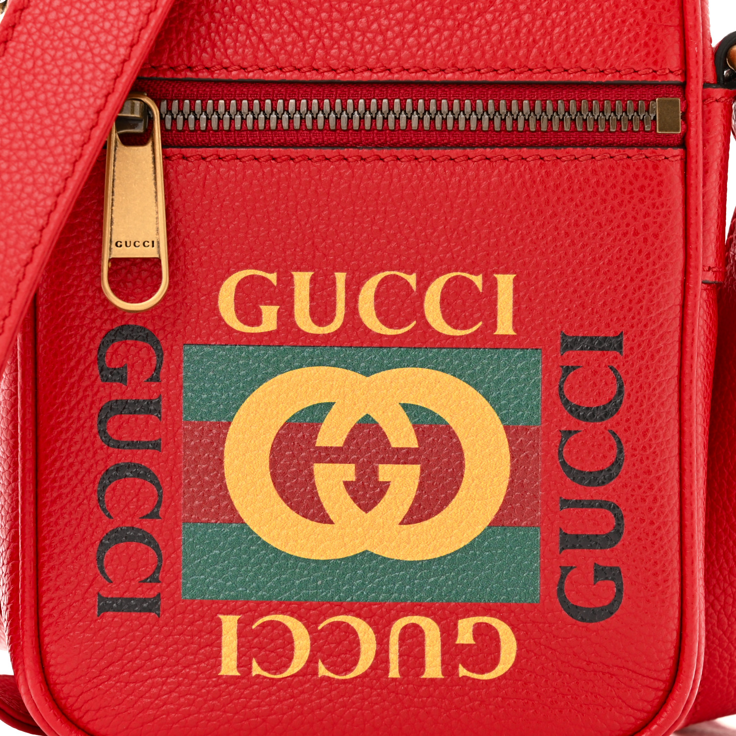 GUCCI Dollar Calfskin Logo Mini Messenger Bag Hibiscus Red