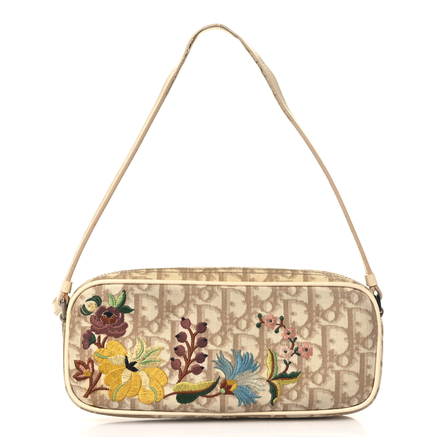 Christian Dior Trotter Canvas Saddle Embroidery Shoulder Bag Beige