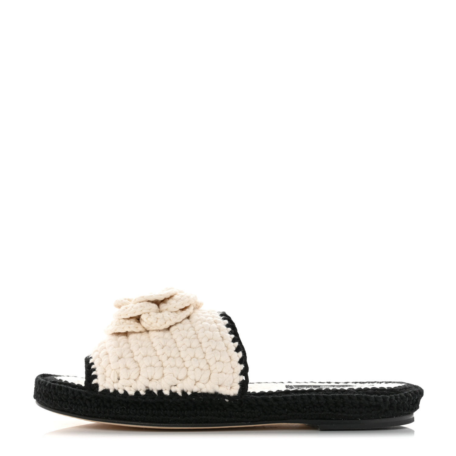 CHANEL Crochet Mules 37 Ivory Black 1209780