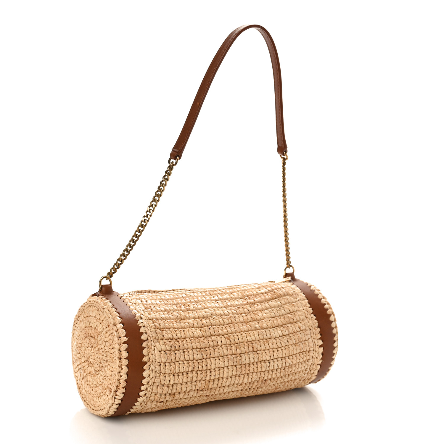 【SAINT LAURENT】CASSANDRE SMALL CYLINDER BAG IN RAFFIA SAINT LAURENT Raffia Monogram Small Cassandre Cylinder Bag