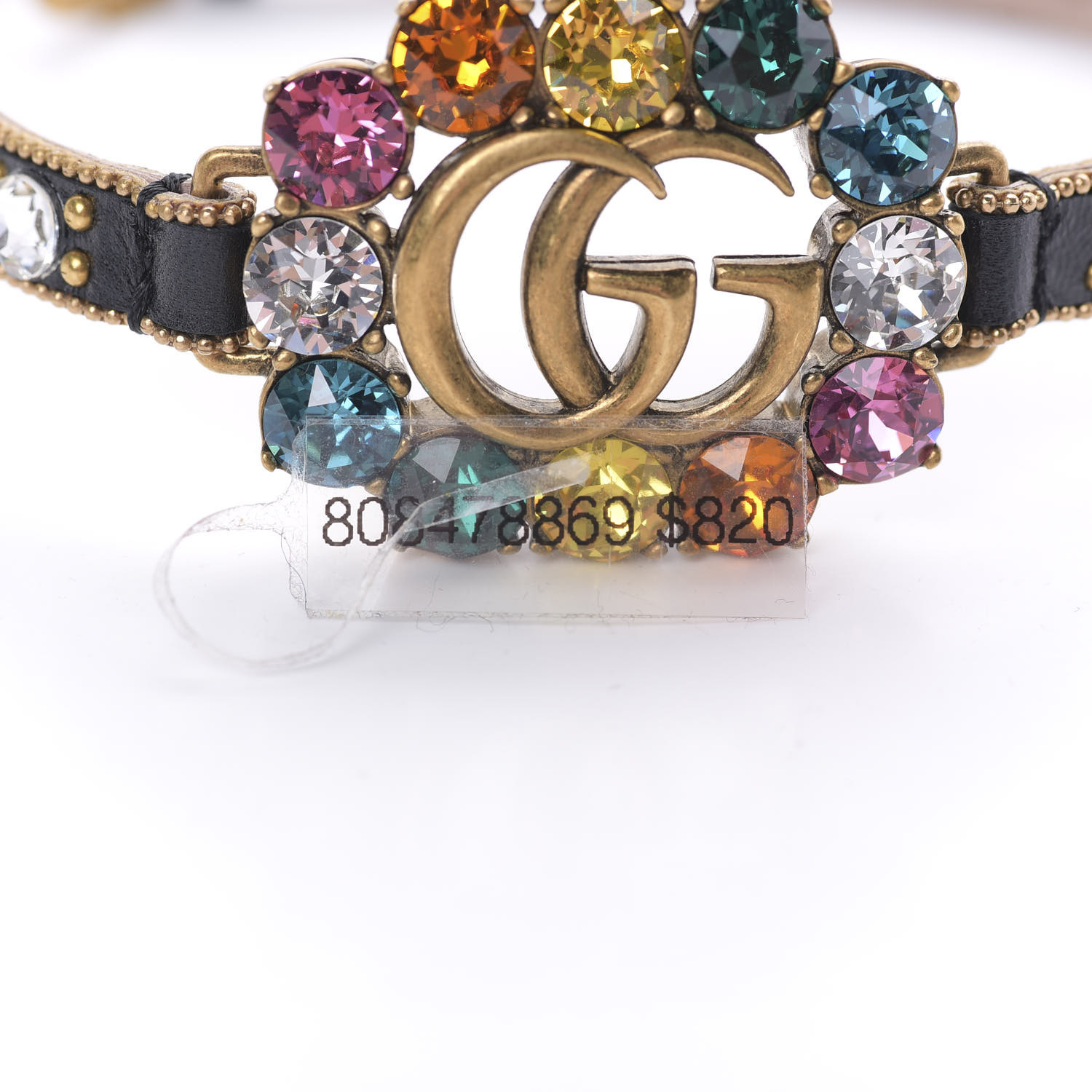 GUCCI クリスタル装飾 チョーカー GUCCI Calfskin Crystal Embellished Double G Choker Necklace