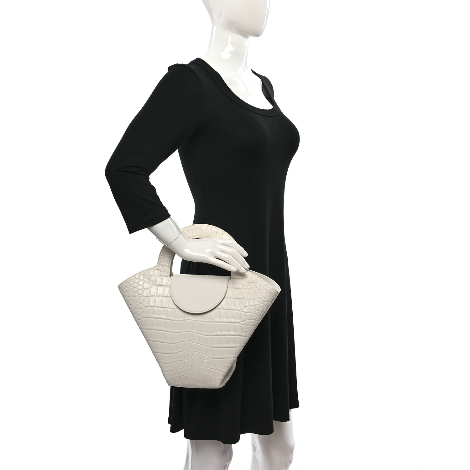 BOTTEGA VENETA Calfskin Crocodile Embossed Doll Top Handle