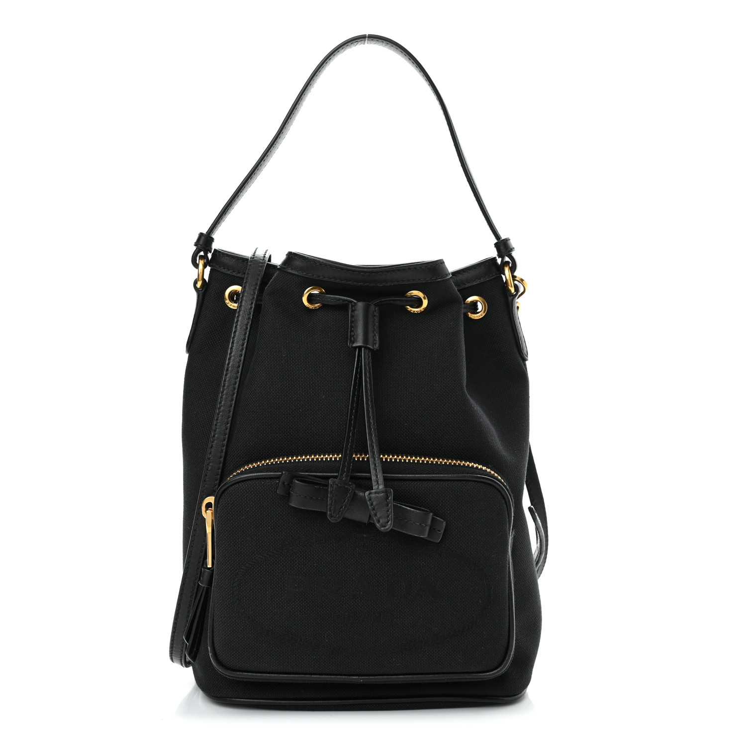 【美品】PRADALOGO JACQUARDショルダーバッグ PRADA Jacquard Logo Mini Bucket Crossbody Bag Black 1257446