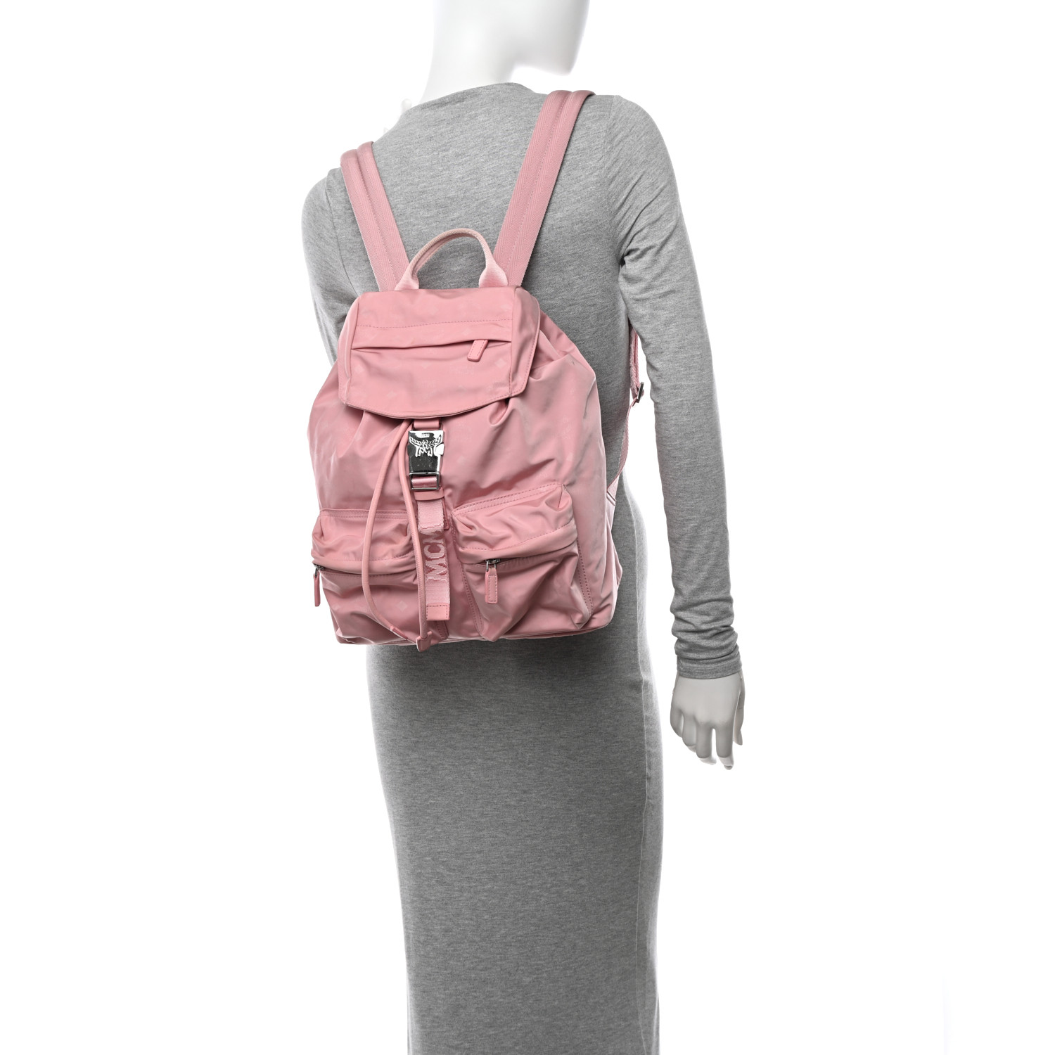 MCM Nylon Monogram Small Tivitat Two-Pocket Backpack Pink 2