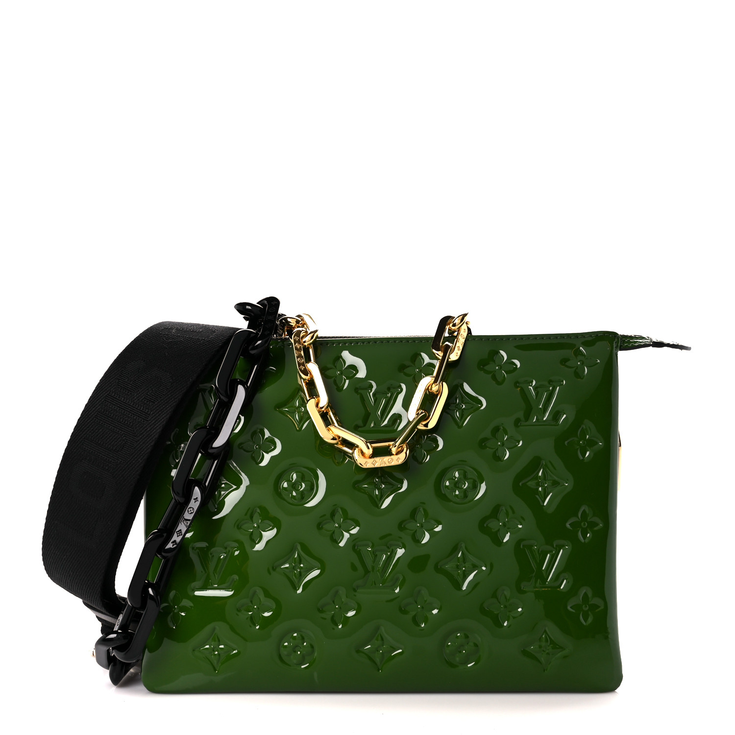 【ヴィンテージ】Rank:S☆Louis Vuitton Green/Black バッグ LOUIS VUITTON Patent Embossed Monogram Coussin PM Green