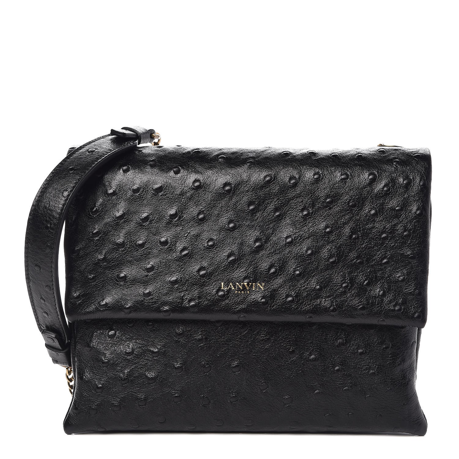 LANVIN Ostrich Calfskin Embossed Mini Sugar Flap Shoulder