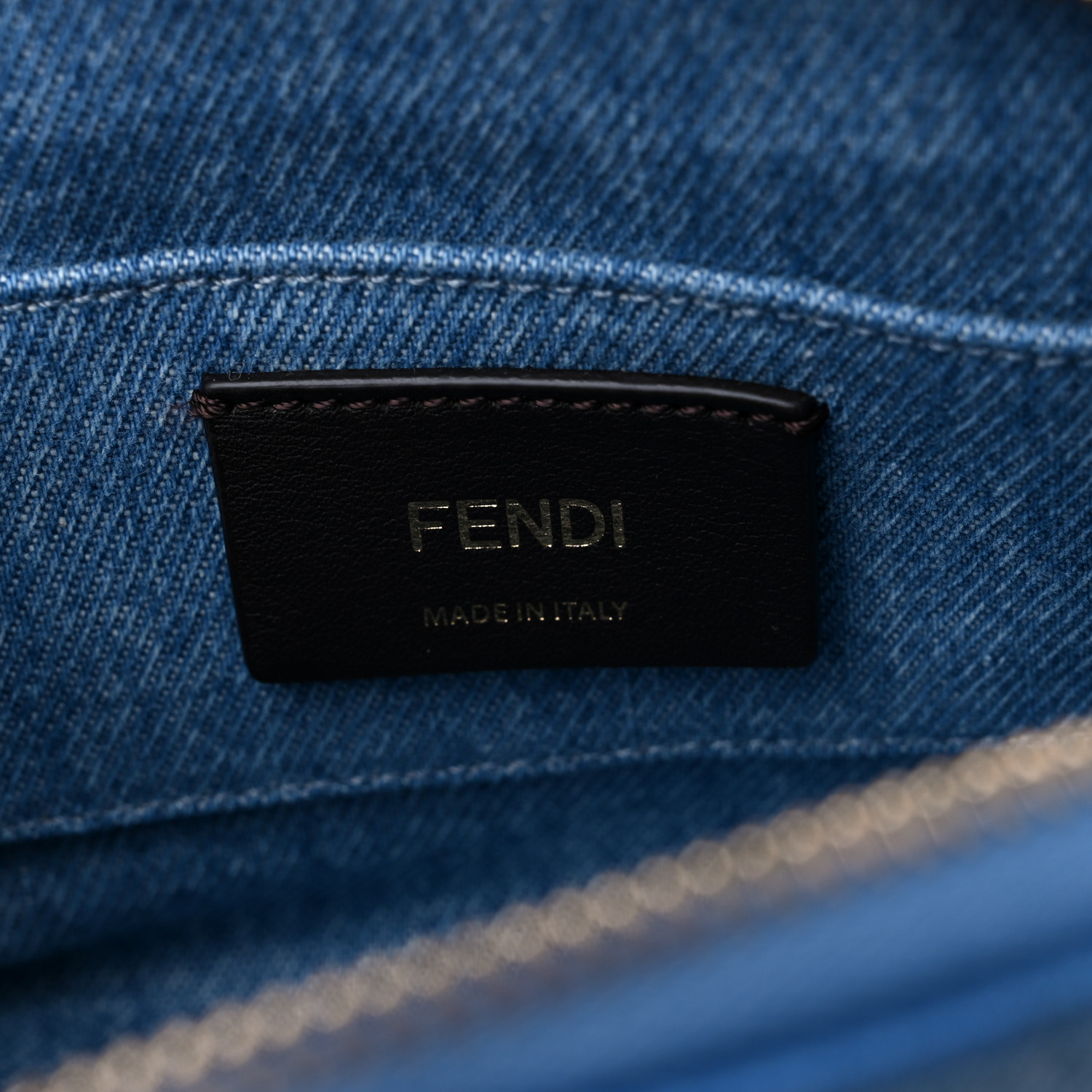 FENDI Denim Vitello King Plexiglass Logo Embroidered Mini By