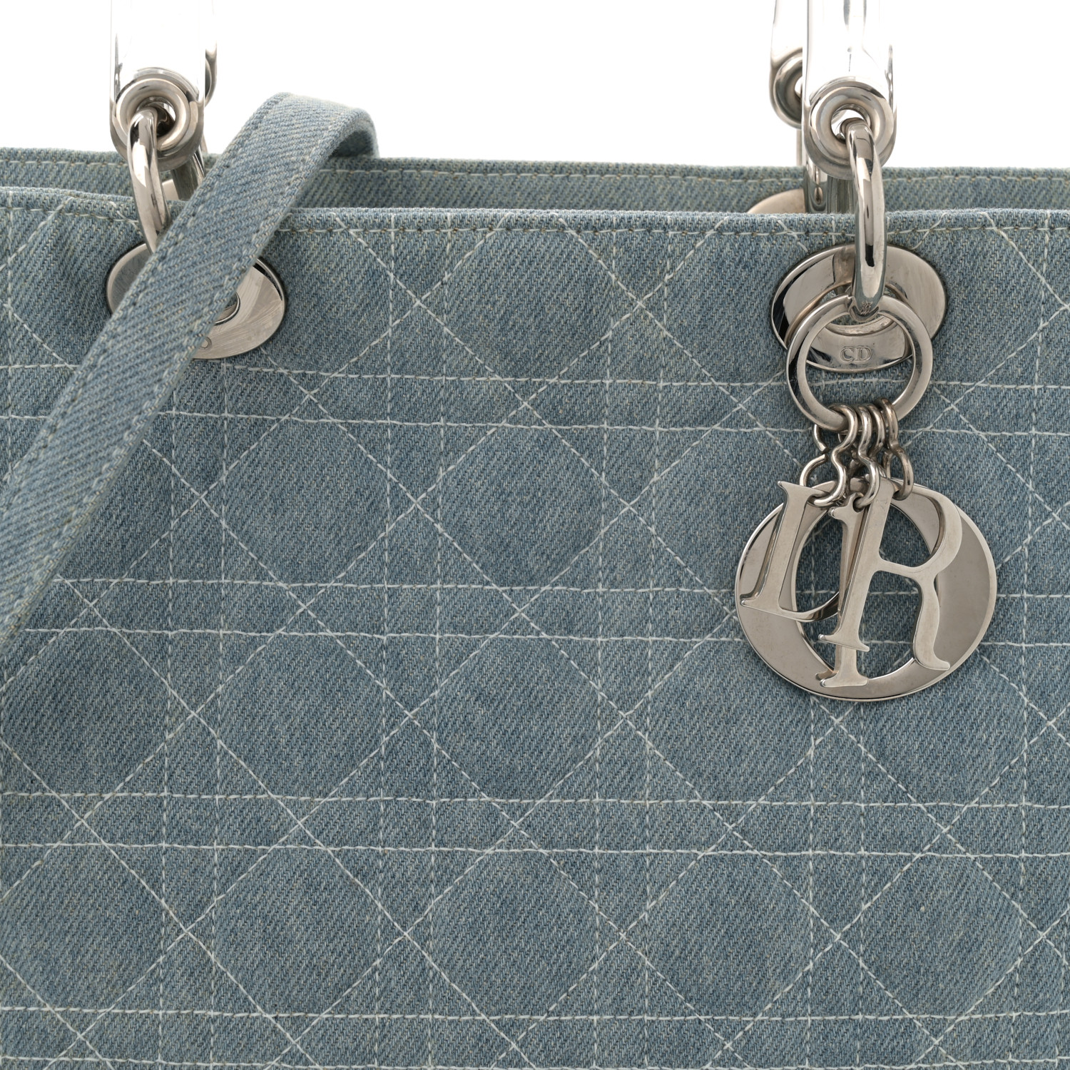 CHRISTIAN DIOR Denim Cannage Medium Lady Dior Light Blue