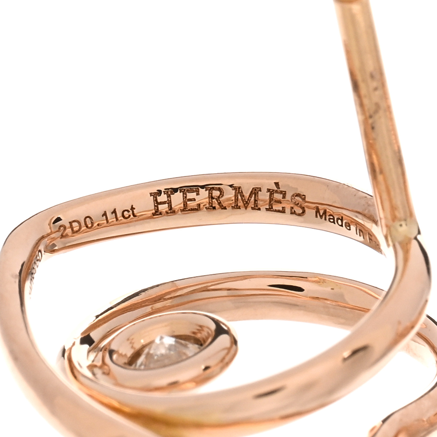 HERMES 18K Rose Gold Diamond TPM Vertige Coeur Earrings
