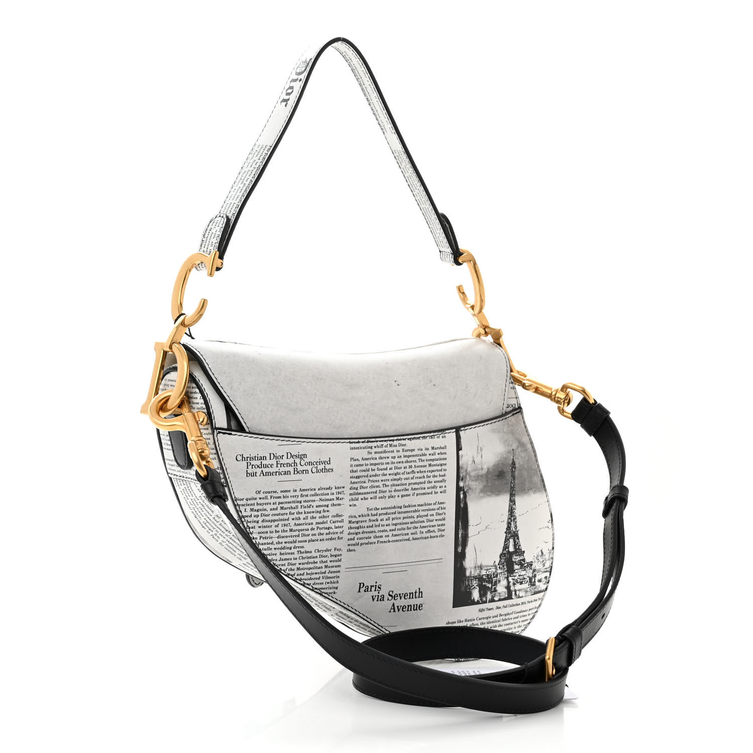 CHRISTIAN DIOR Calfskin Newspaper Printed Saddle Bag With