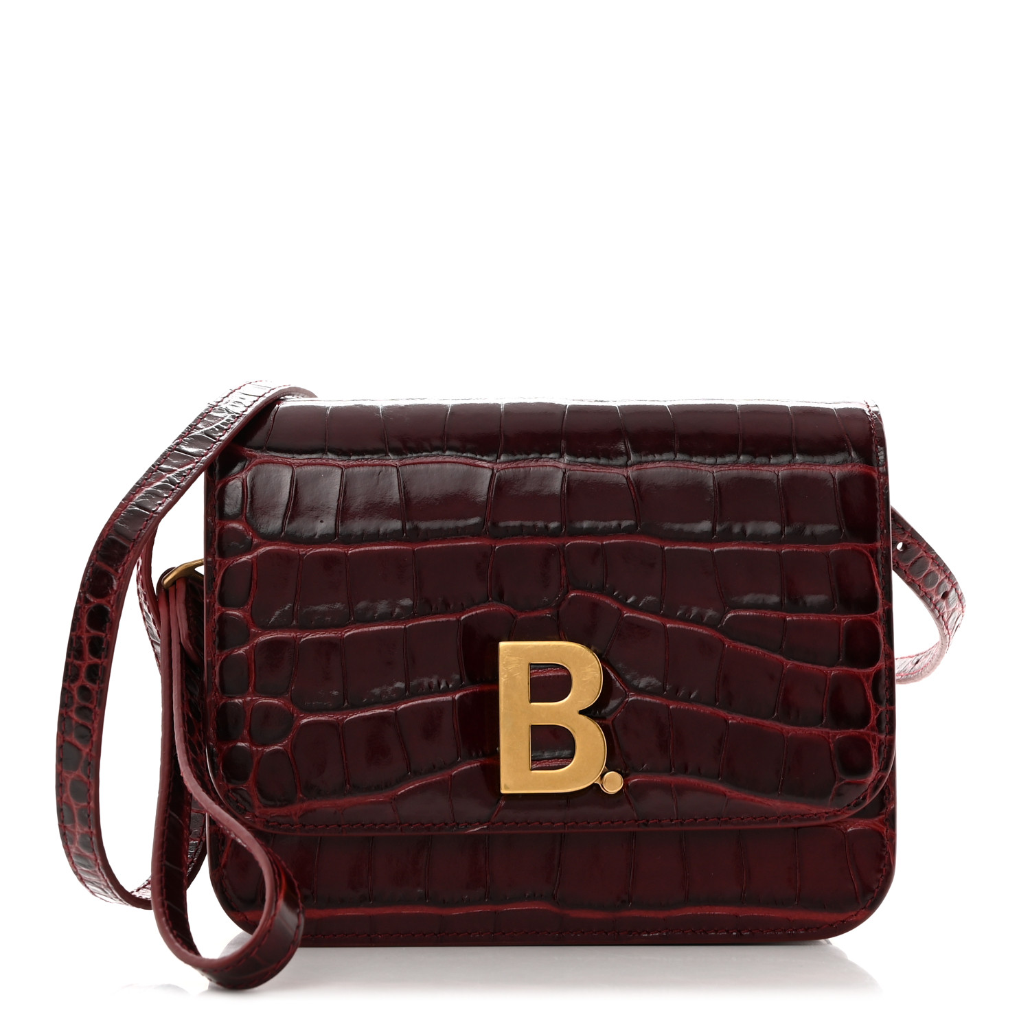 【BALENCIAGA】 SMALL CROCODILE BB GOSSIP CROSSBODY BAG Balenciaga Black Crocodile Embossed Calfskin Leather Gossip