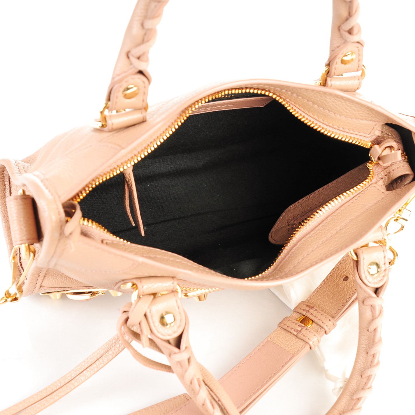 BALENCIAGA Chevre Gold Metallic Edge Hardware Mini City Rose