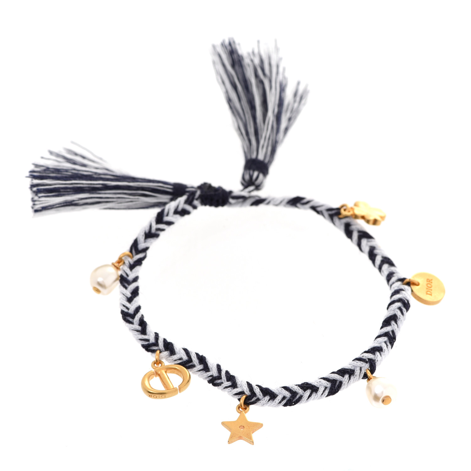 CHRISTIAN DIOR Woven Cotton J'Adior Charm Bracelet Blue 931249