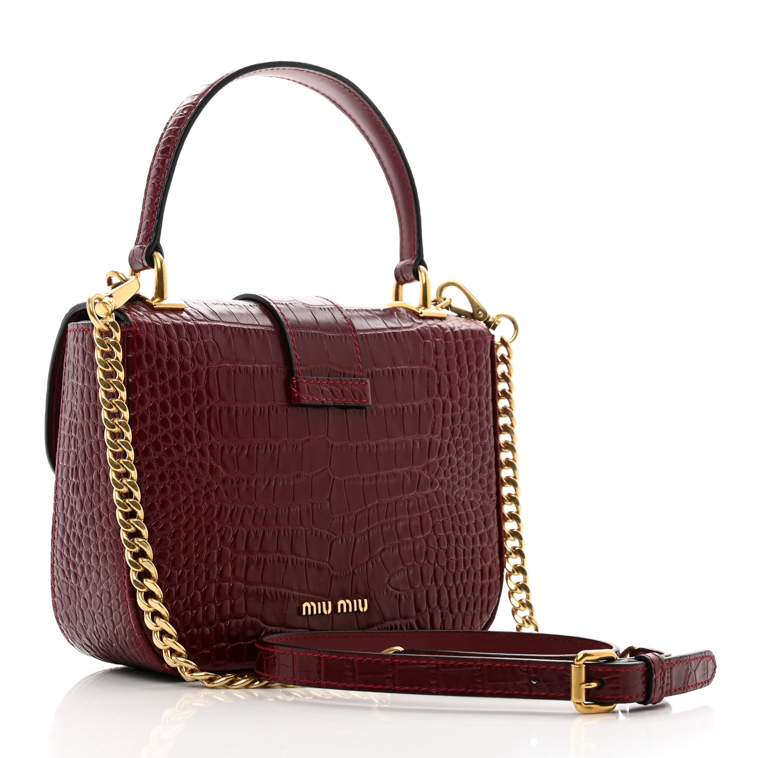 バッグ MIU MIU CROCODILE LEATHER LOGO HAND BAG Miu Miu Crocodile Bag - Brown Handle Bags, Handbags