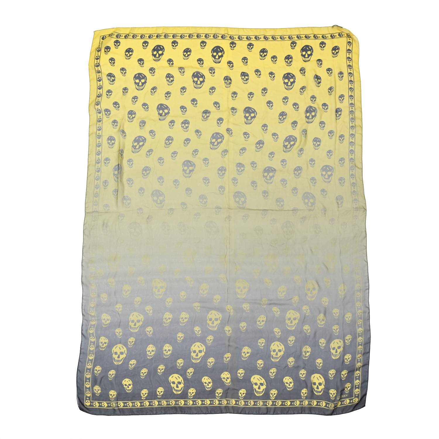 ALEXANDER MCQUEEN Silk Chiffon Skull Scarf Black Yellow