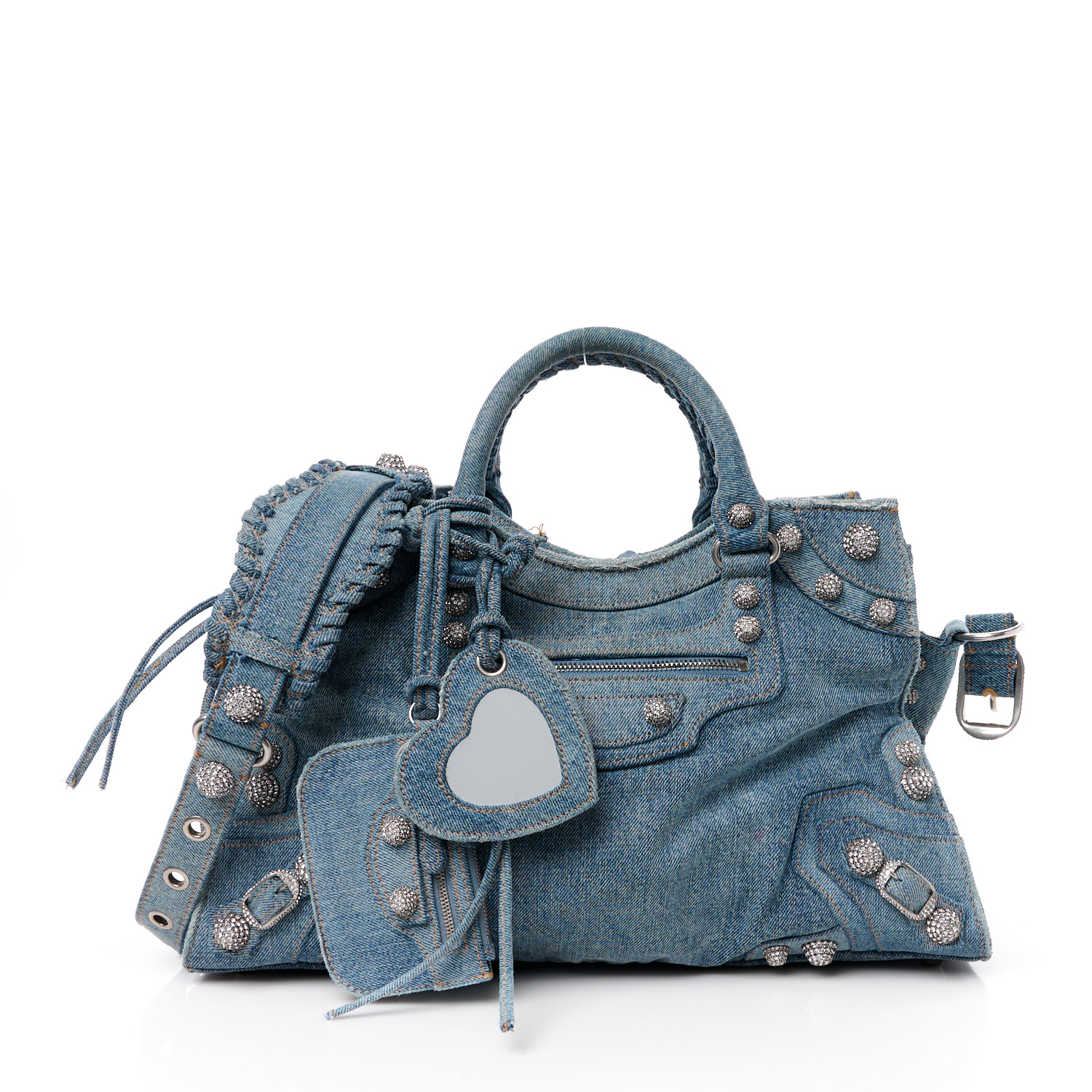 BALENCIAGA NEO CAGOLE CITY DENIM WASH ハンドバック Balenciaga Denim Handbag with Crystal Accents