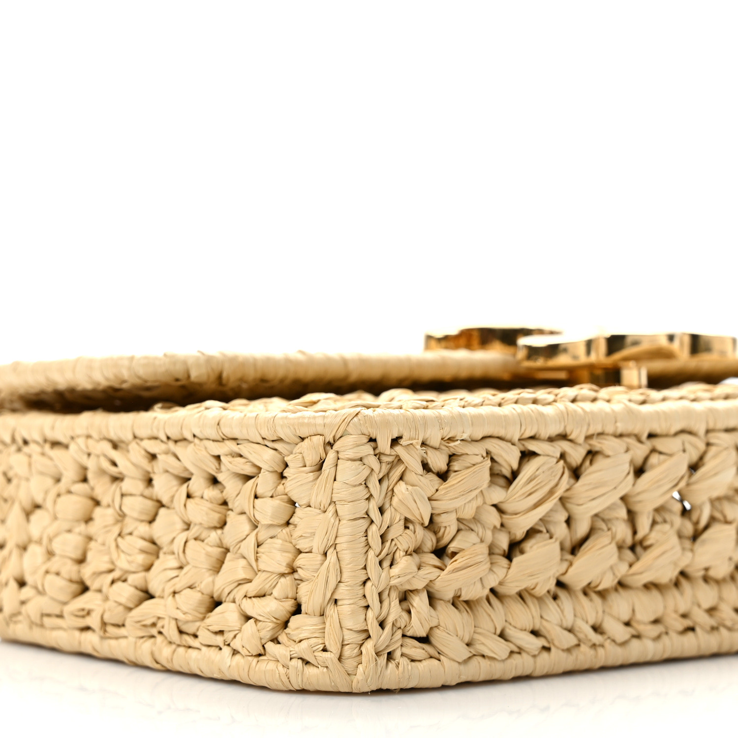 CELINE Raffia Effect Claude Chain Shoulder Bag Natural