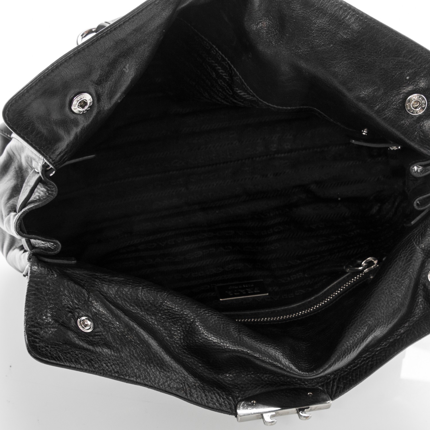 PRADA Royal Calf Easy Foldover Pushlock Satchel Black 184352